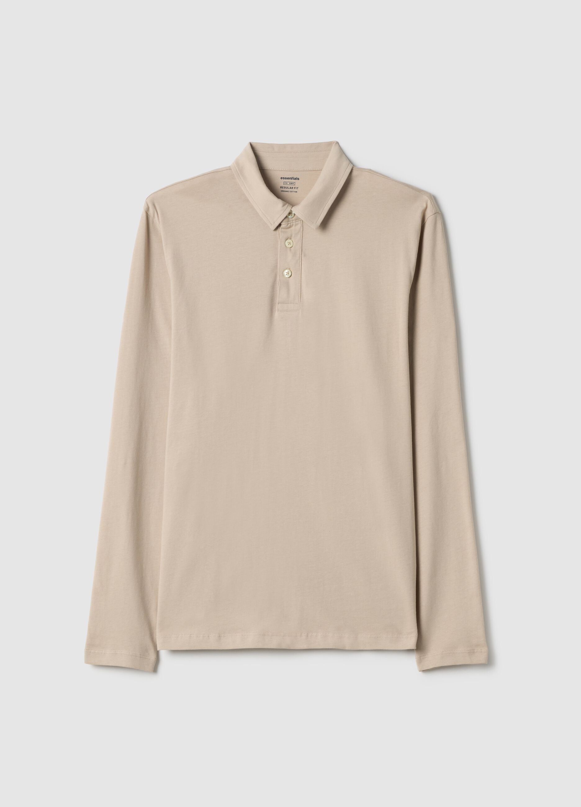 Beige long-sleeve pure cotton polo regular fit