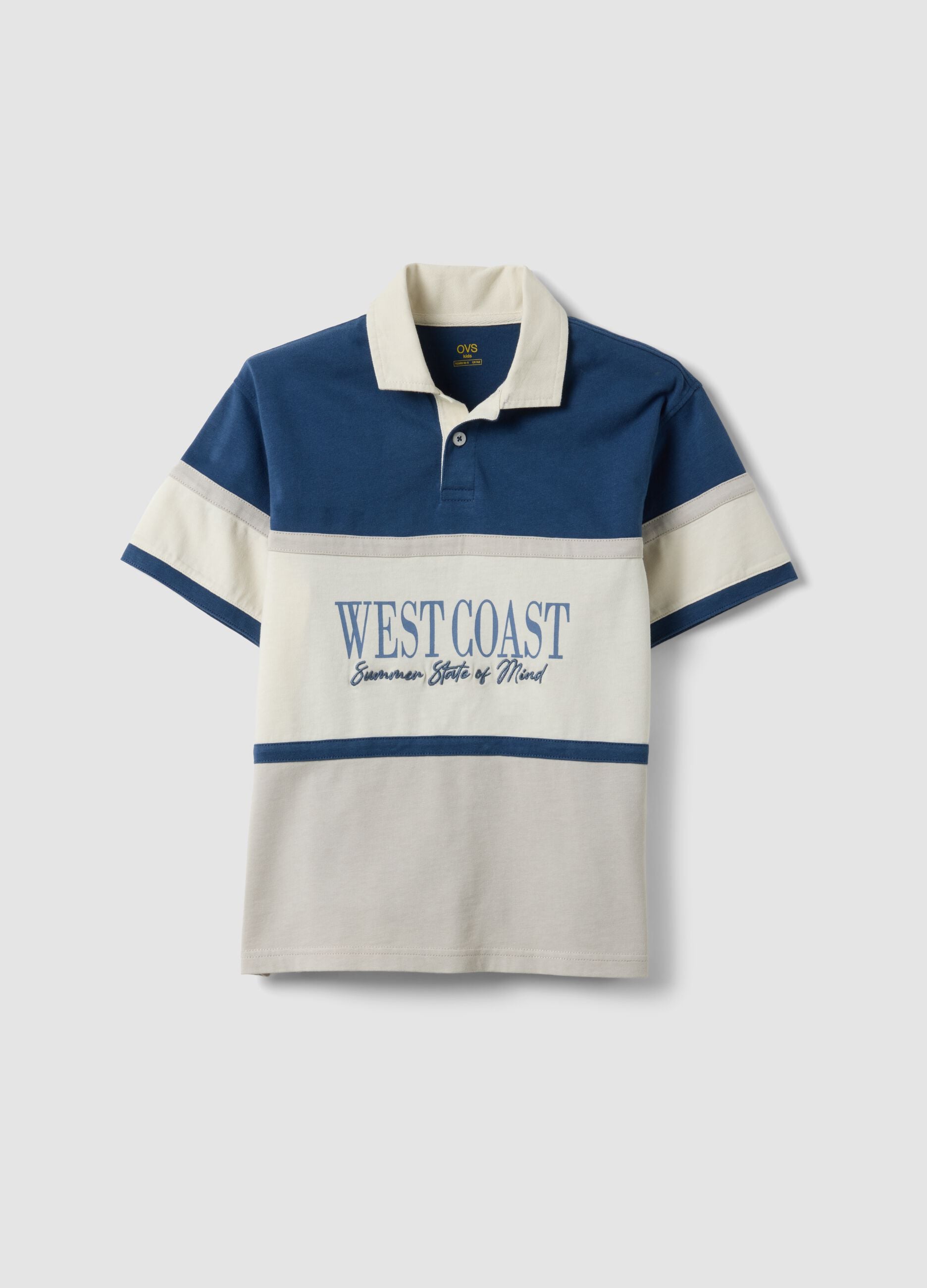Blue pure cotton short-sleeve polo shirt