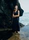 Black maxi dress in pure cotton with V-neck_0