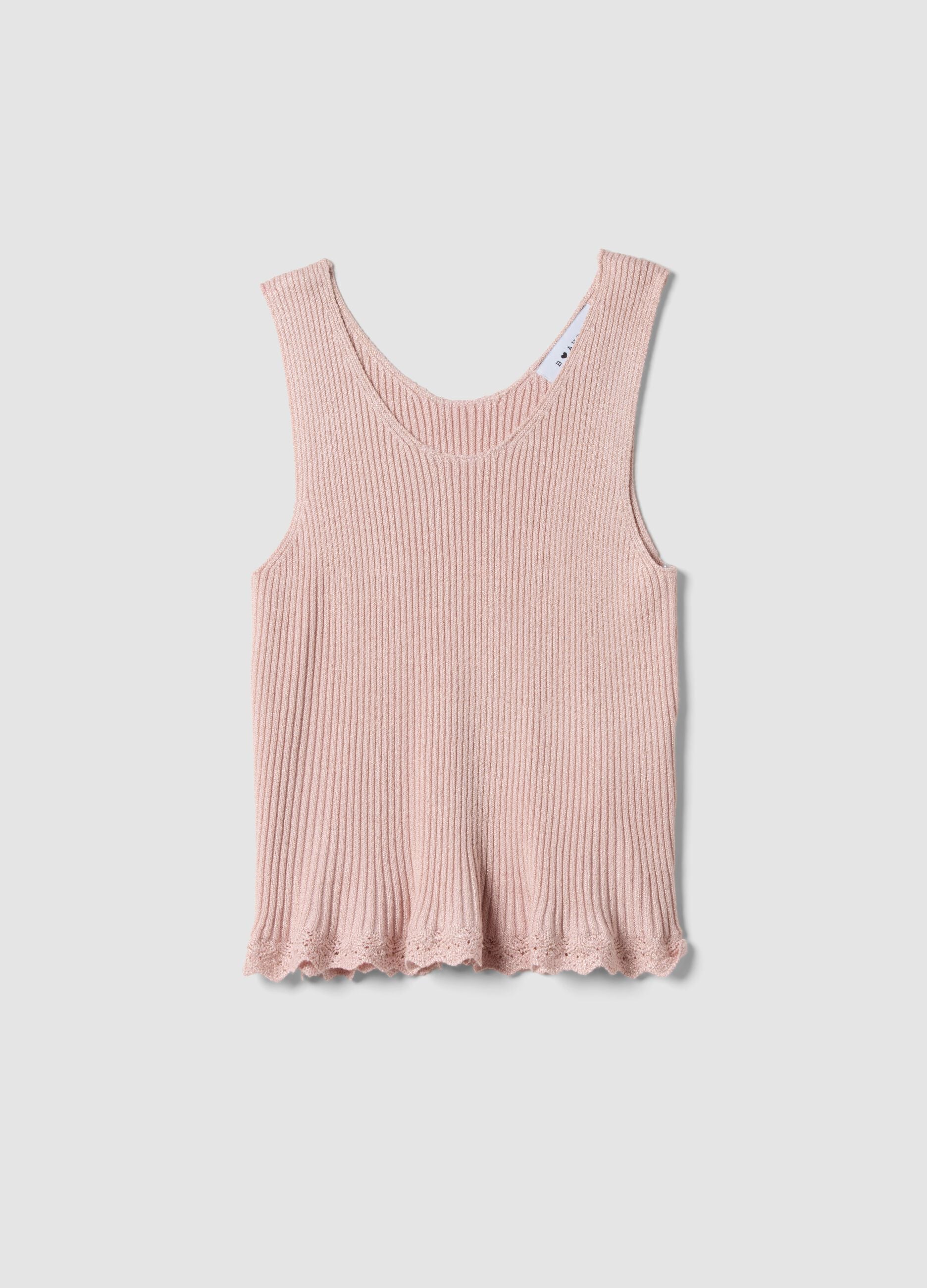 Pink fitted viscose-blend top