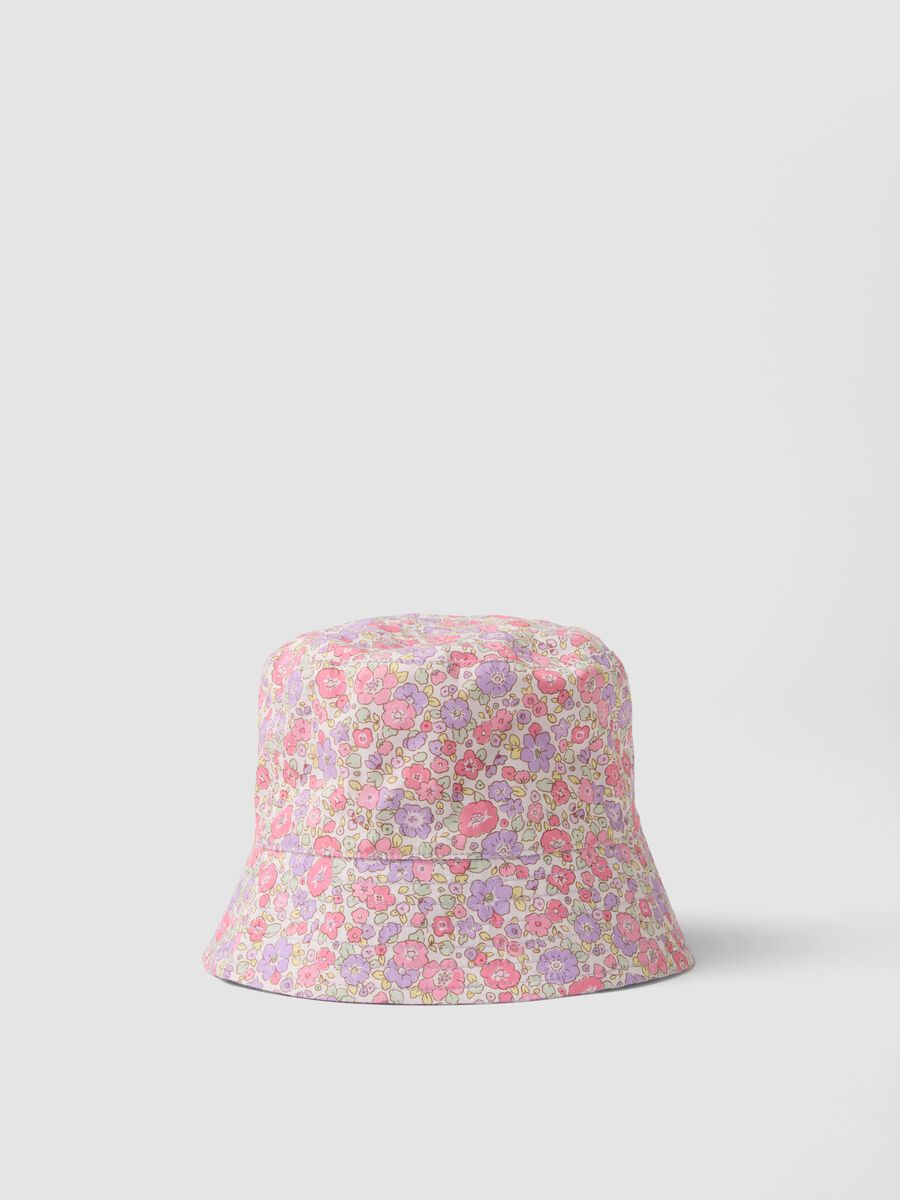 Girls&rsquo; multicolour pure cotton bucket hat with floral print_0