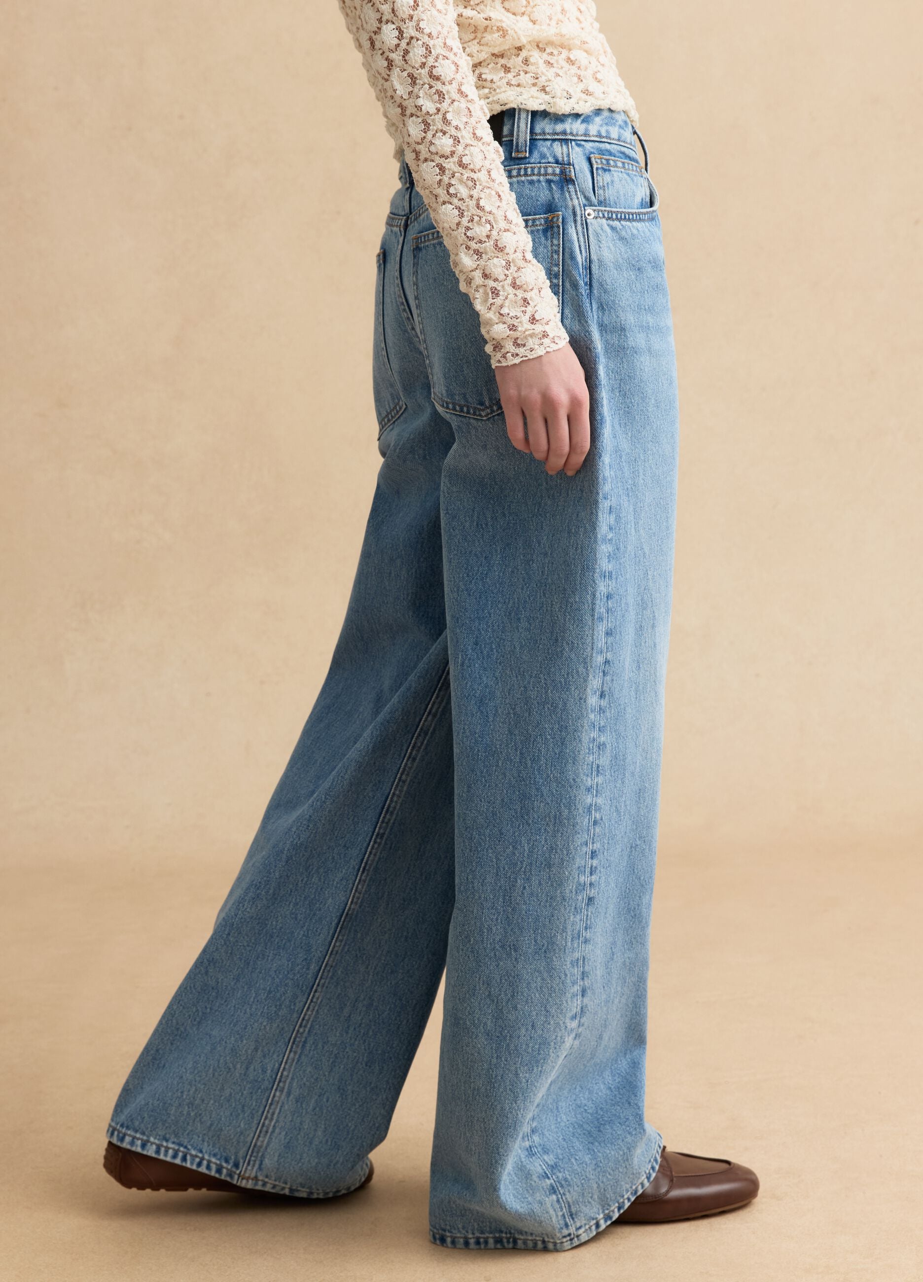 Sky Blue Cotton Wide Leg Jeans
