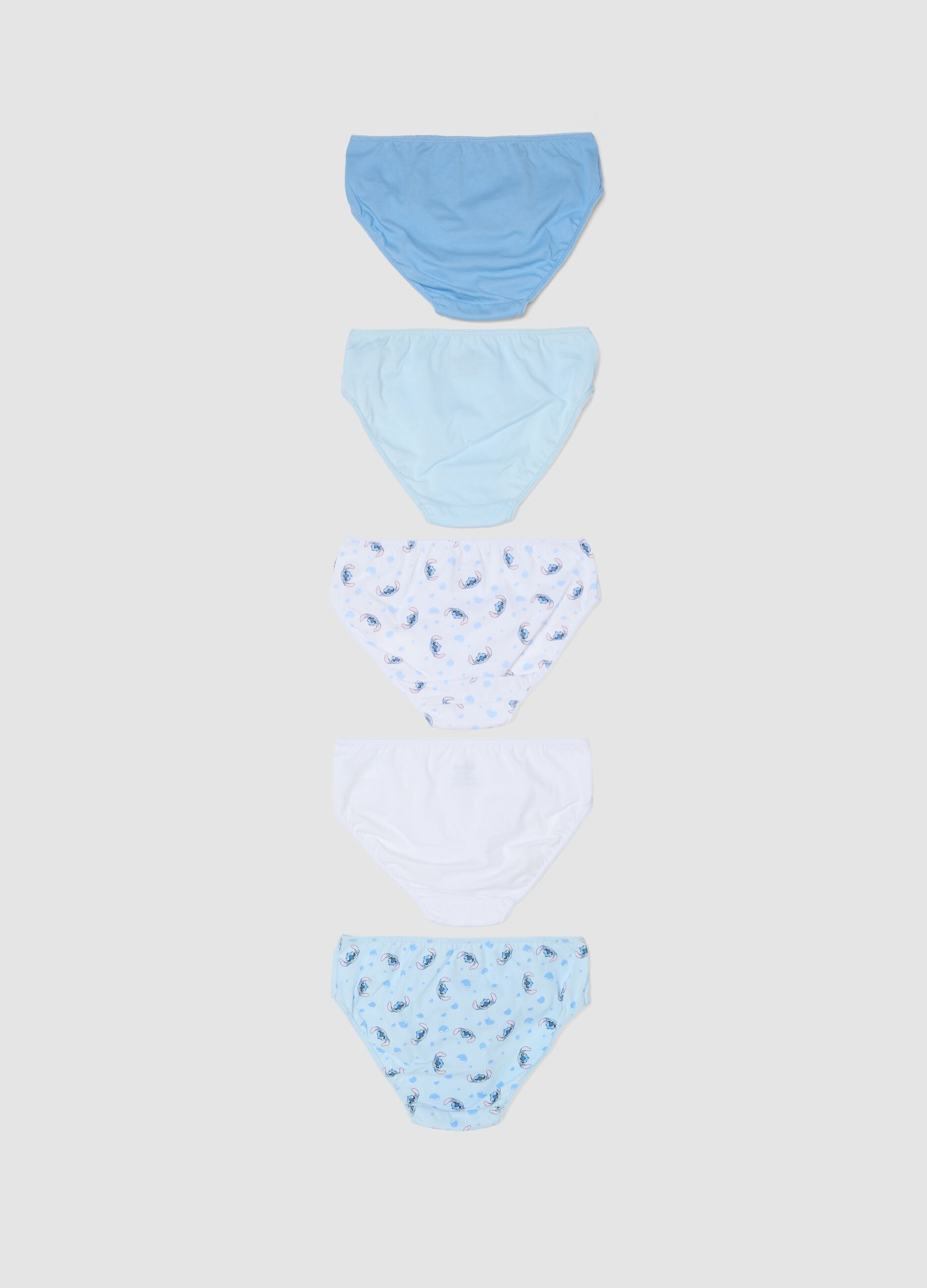 Multipack di cinque slip azzurre in cotone organico con personaggio Lilo e Stitch