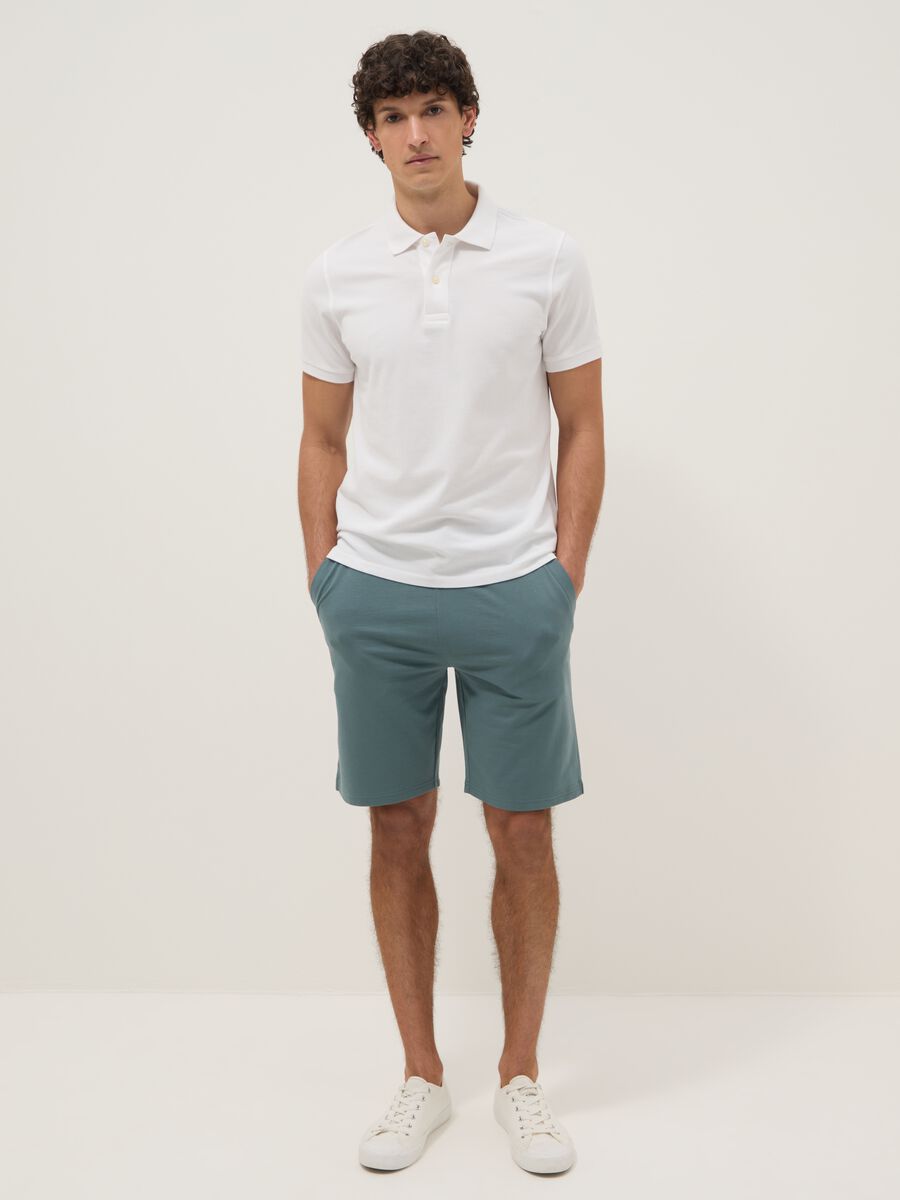 Regular Fit Light Blue Cotton Blend Bermuda Shorts_0