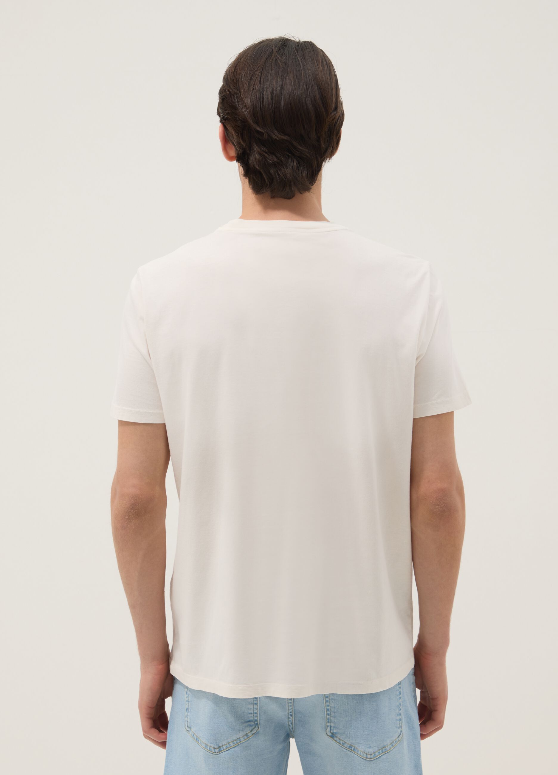 Beige pure cotton regular-fit short-sleeve T-shirt