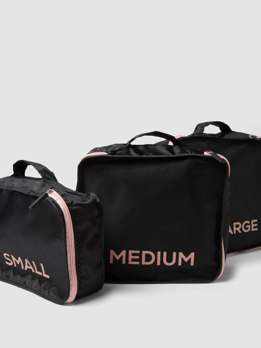 Set of three black travel organisers with pink zip_1