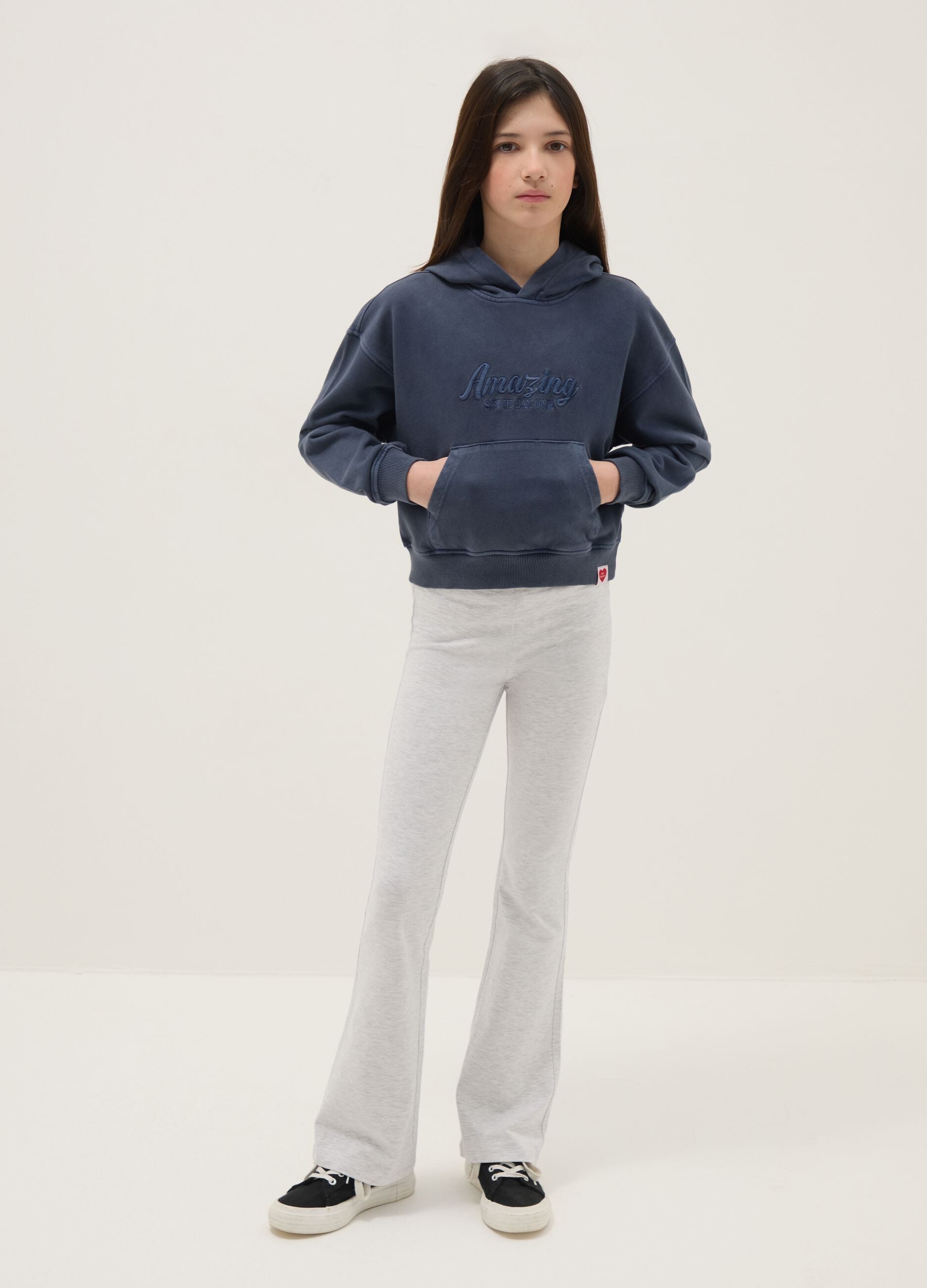 Grey cotton stretch flare fit leggings for girls