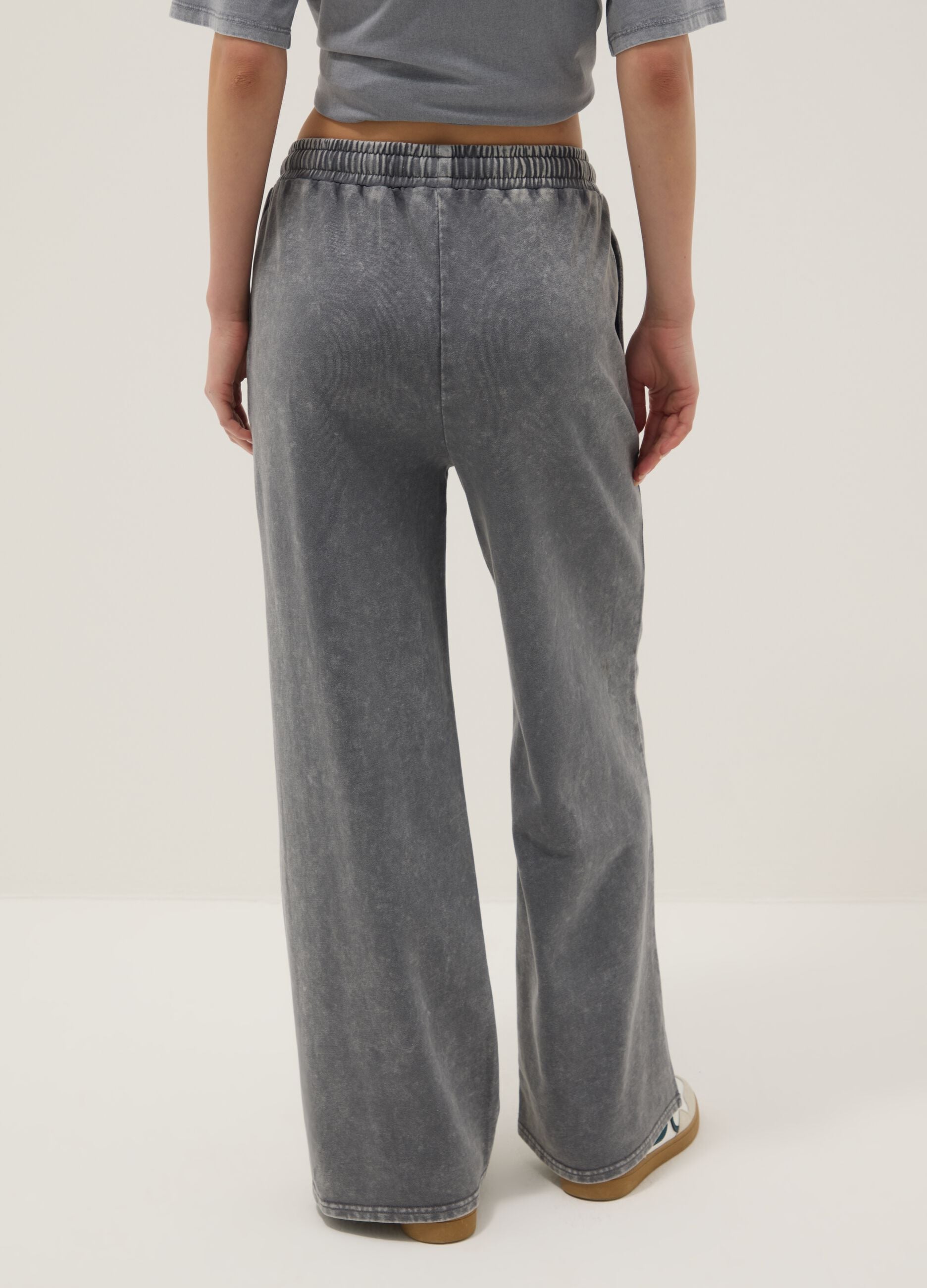Grey wide leg pure cotton jogger trousers