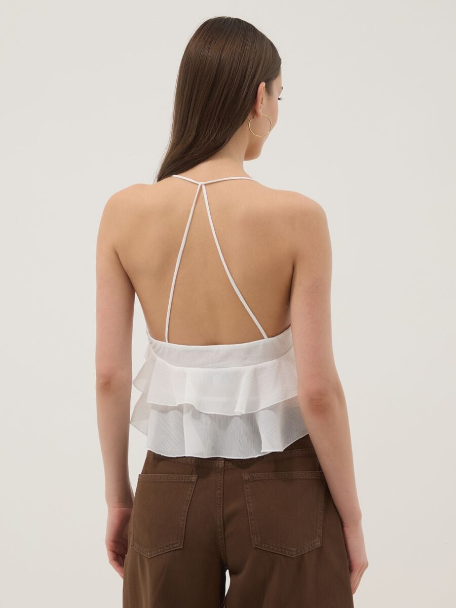 Top bianco con volant e bretelle sottili regular fit_3