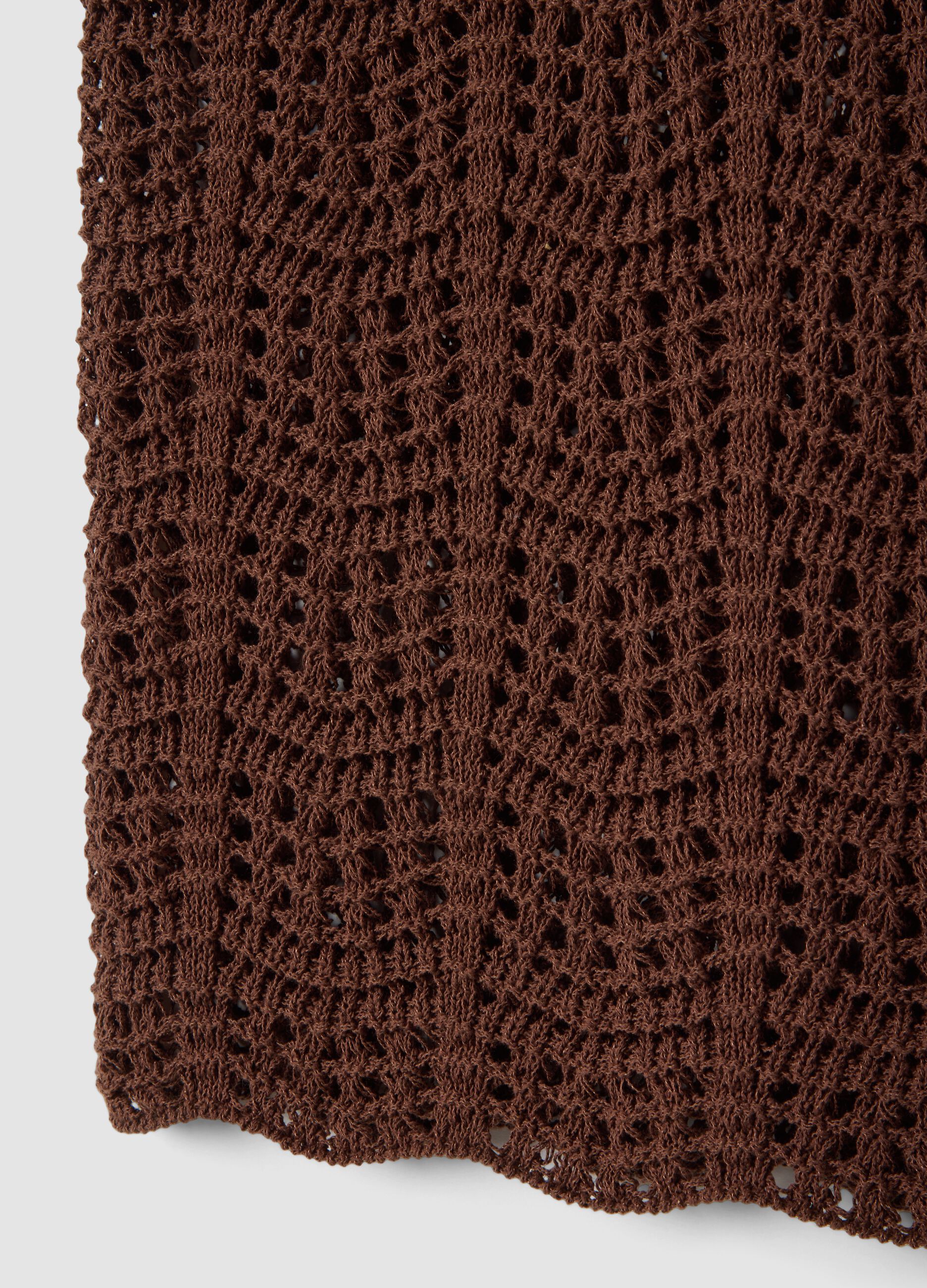 Brown regular fit cotton blend tank top with mesh texture