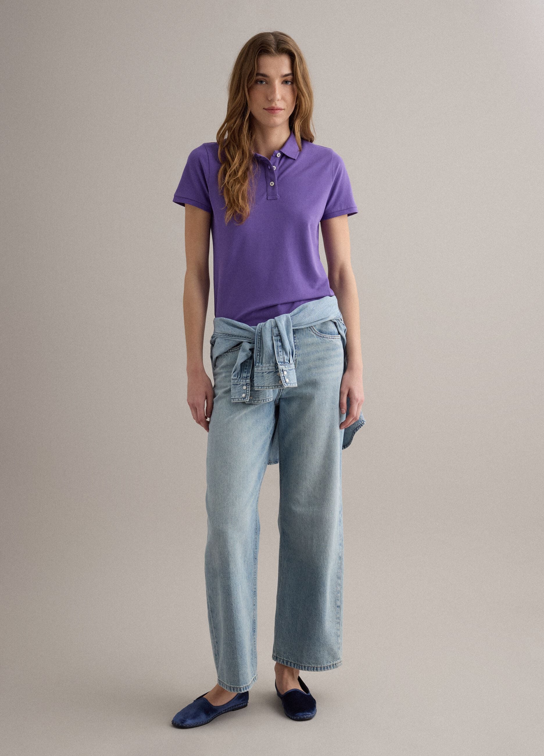 Purple regular-fit polo in 100% organic cotton