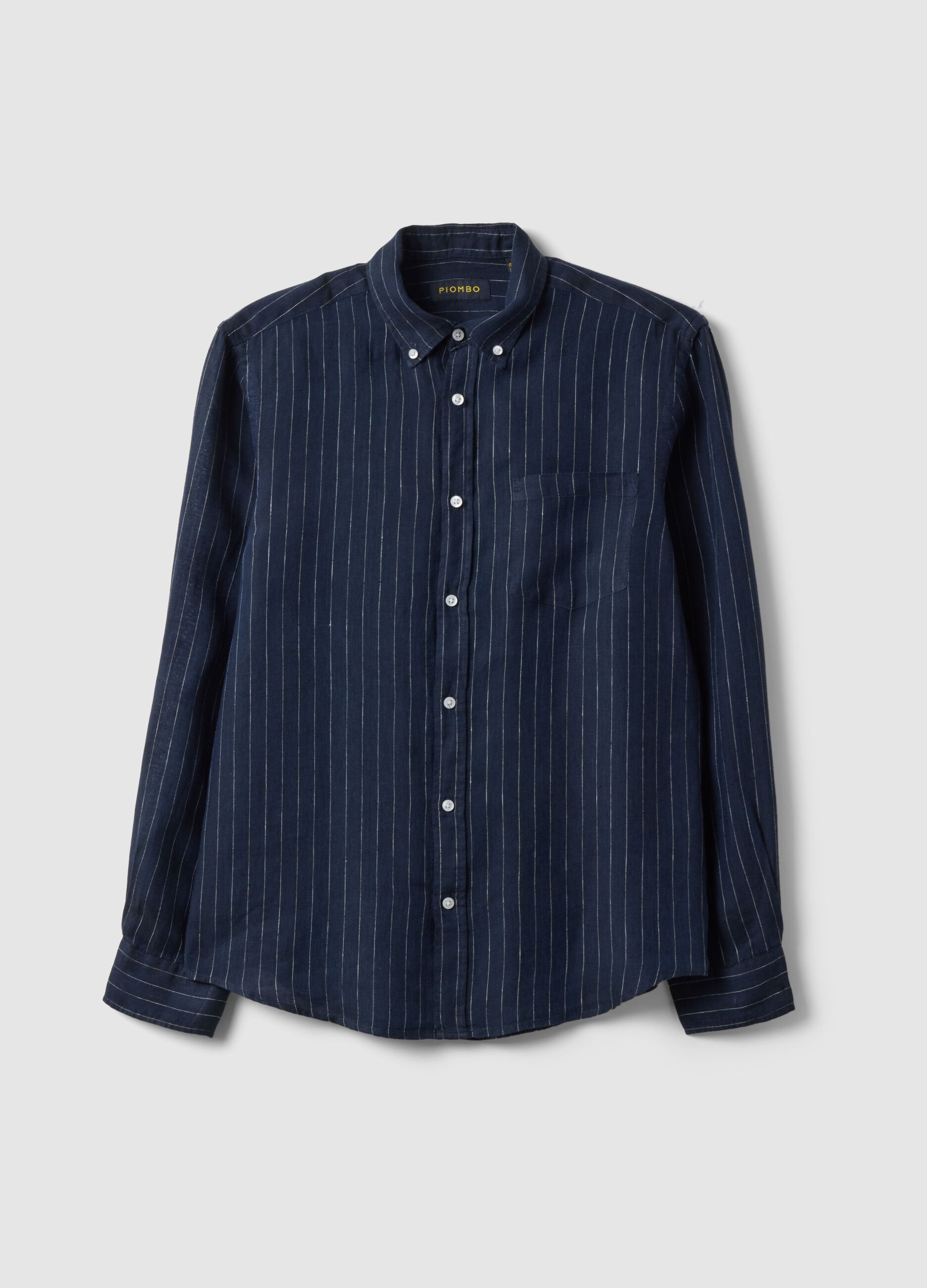 Blue stripe regular fit pure linen shirt