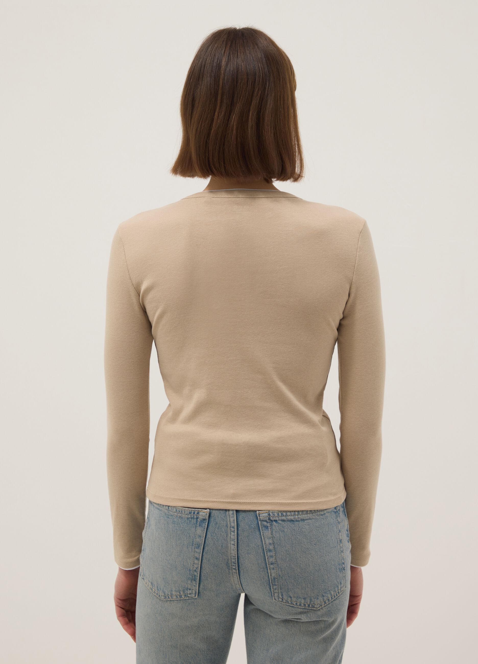 Beige pure cotton long sleeve shirt regular fit