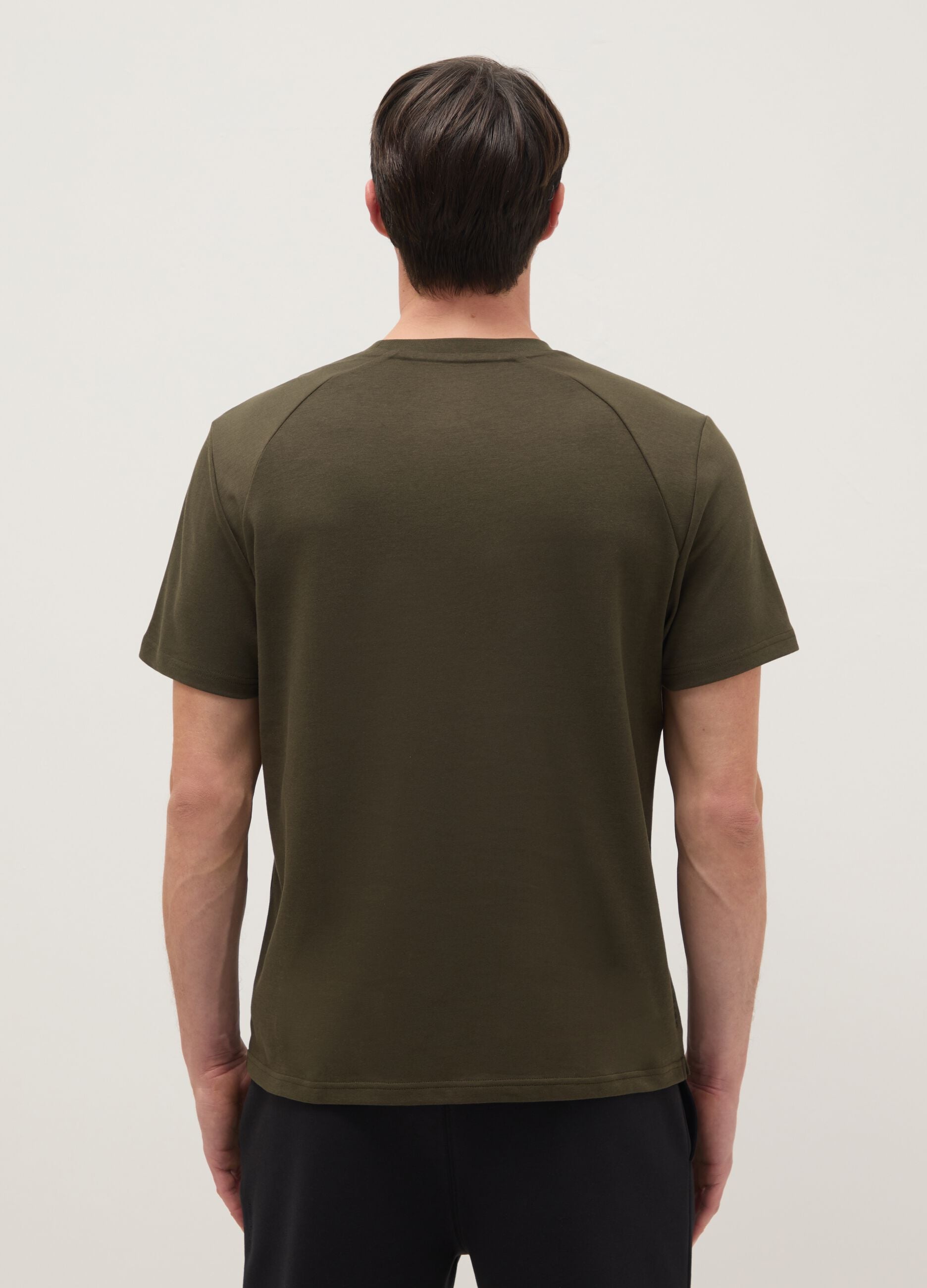 Green Cotton Blend Crew Neck T-shirt - Regular Fit