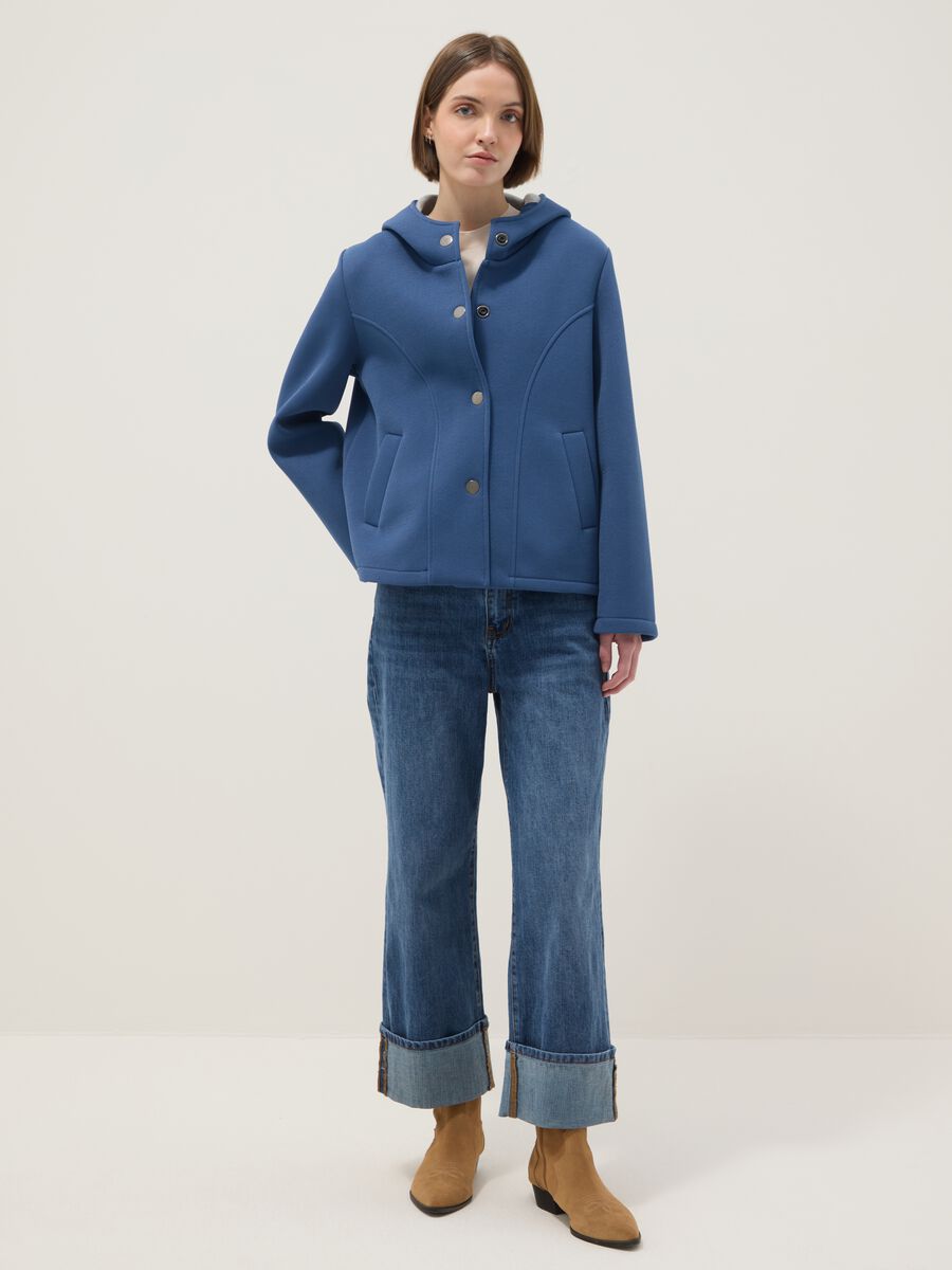 Blue regular fit jacket with hood and buttons_1