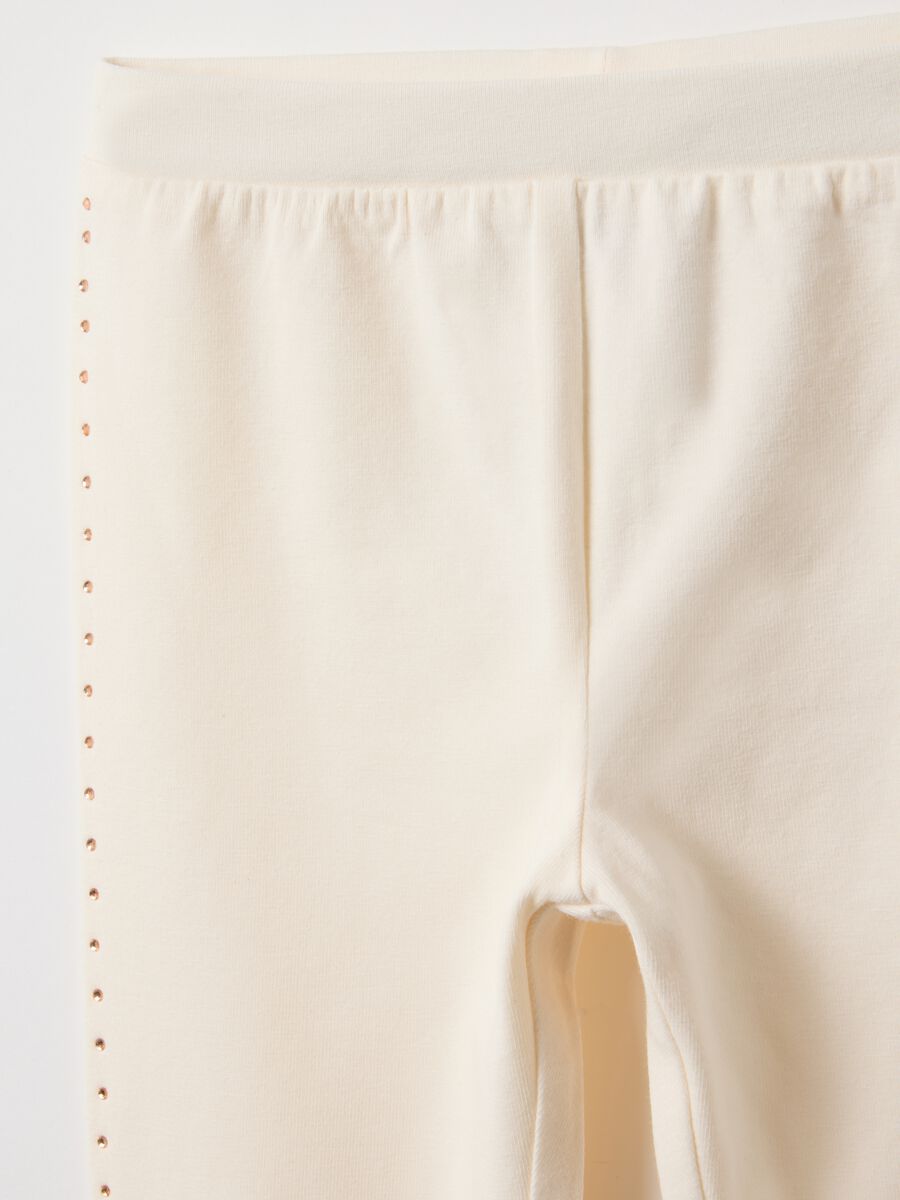 Beige stretch cotton leggings for baby girls slim fit_2
