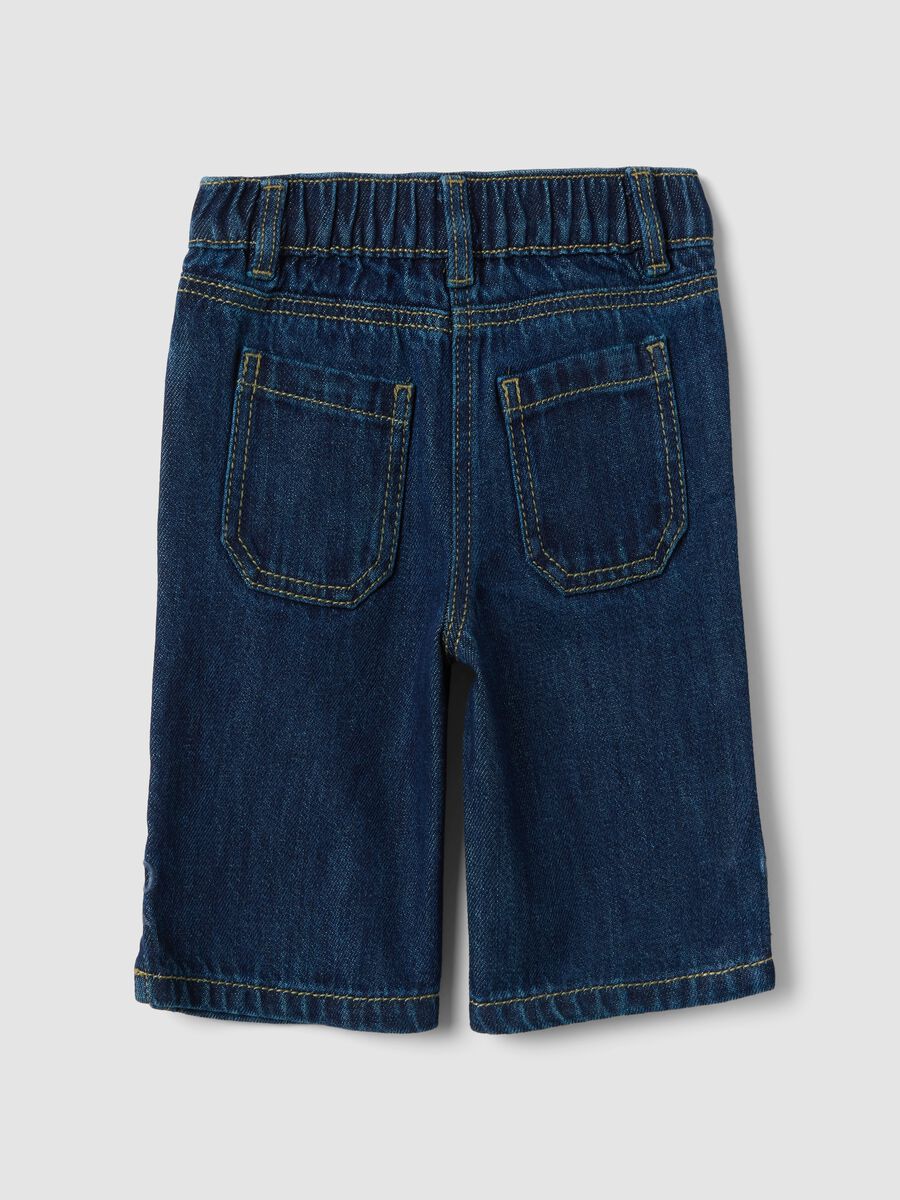 Blue denim wide-leg trousers in cotton and viscose blend for baby girl_1