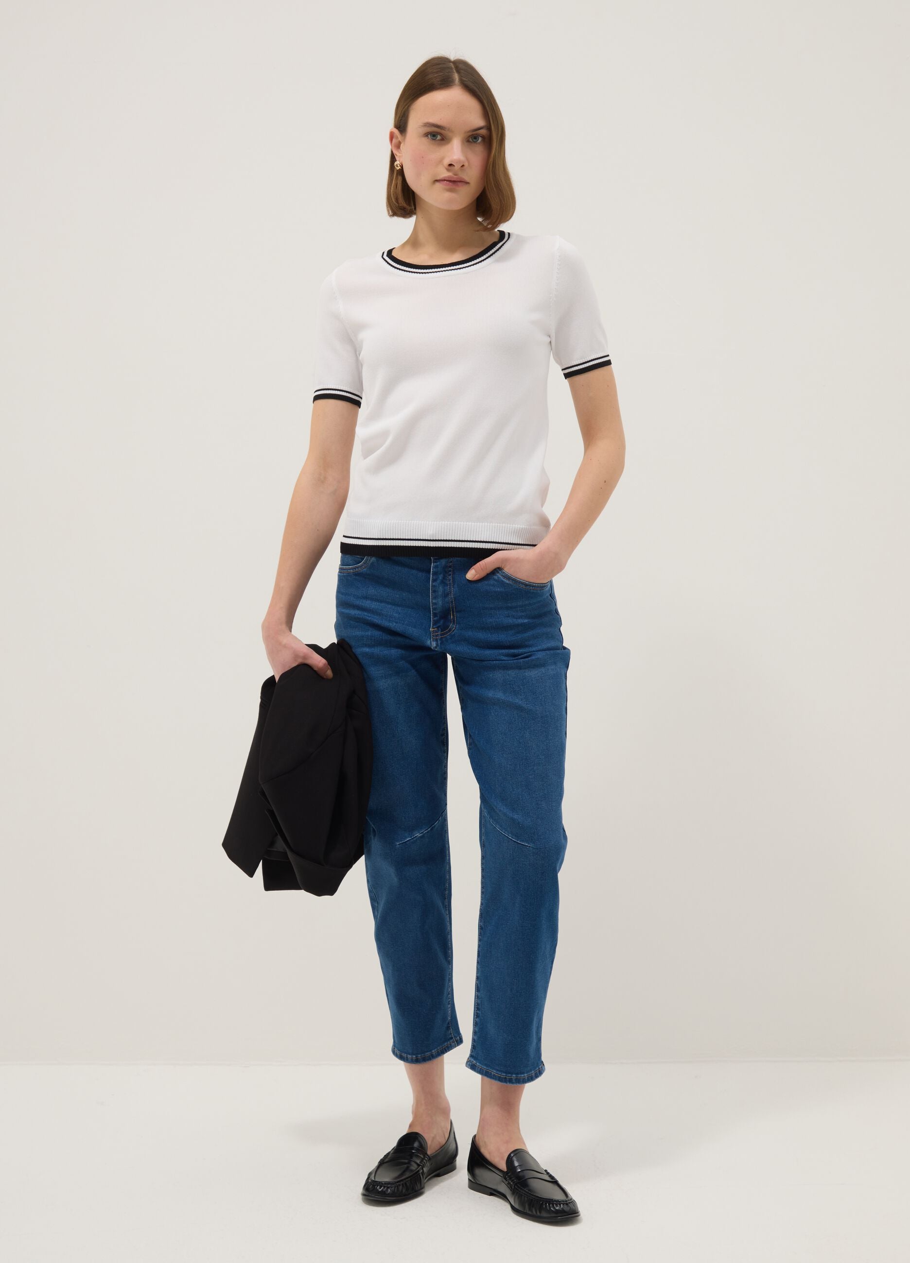 Stretch Blue Denim Cotton Blend Trousers Regular Fit