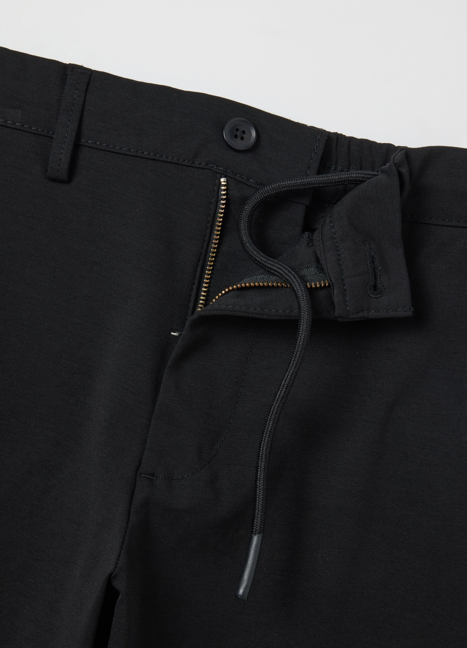 Black cotton blend regular fit chinos