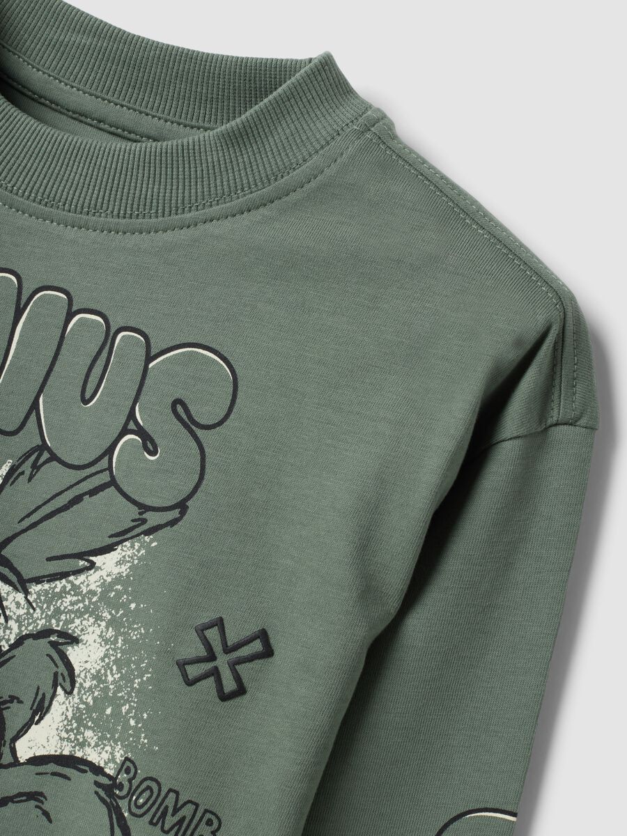 T-shirt verde a maniche lunghe in puro cotone con stampa Looney Tunes per bambino_2