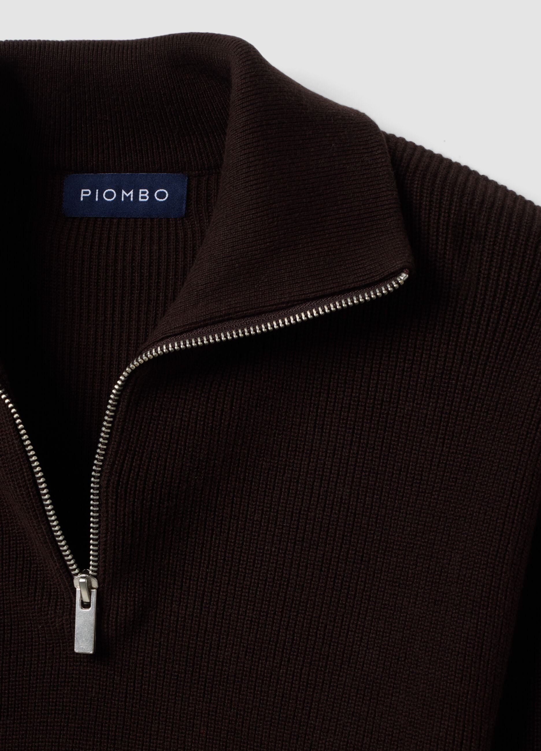Brown cotton-blend half-zip jumper, regular fit