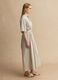 Beige striped pure cotton maxi dress, regular fit with V-neck_1