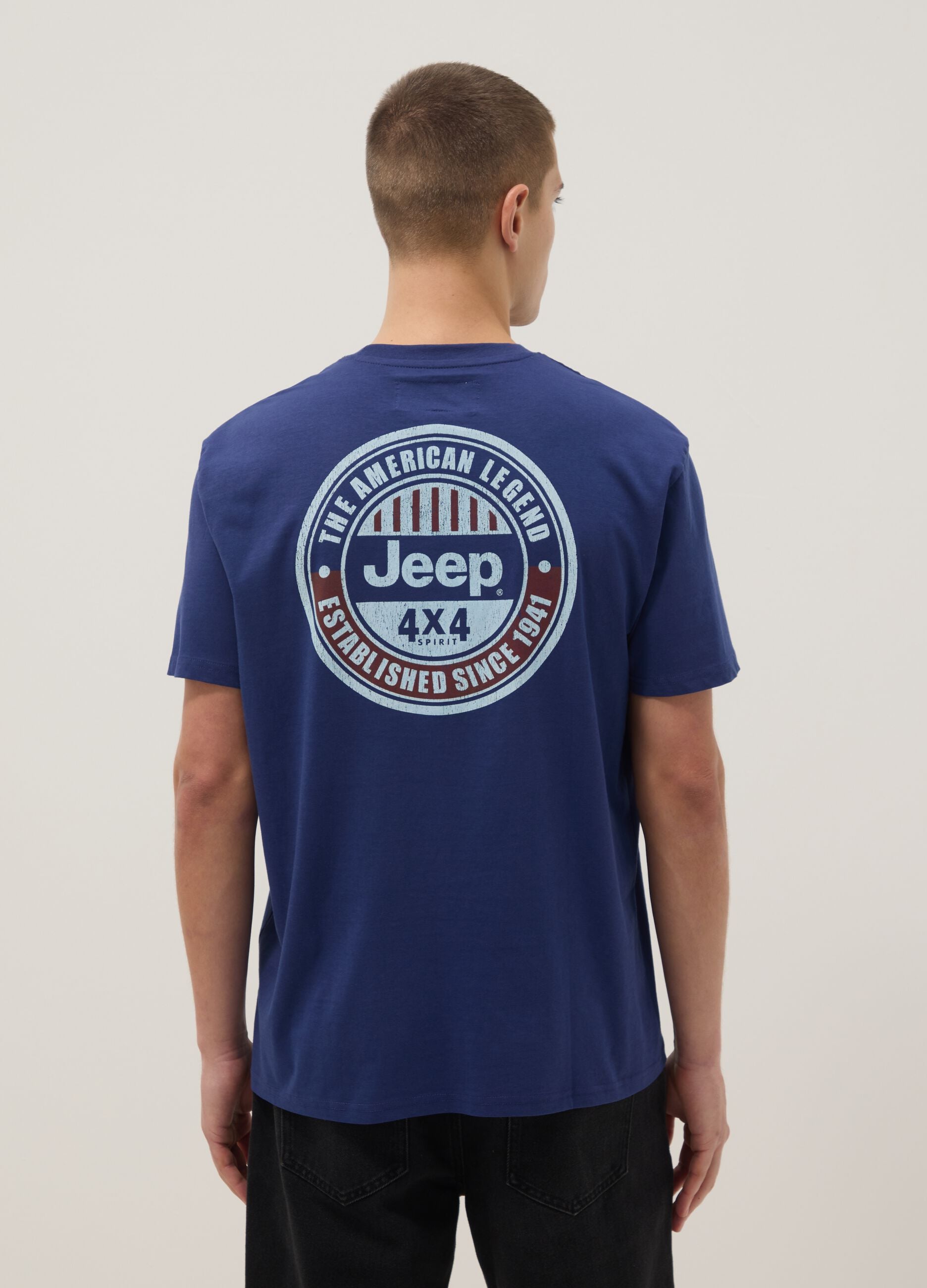 Blue pure cotton regular fit T-shirt with Jeep print