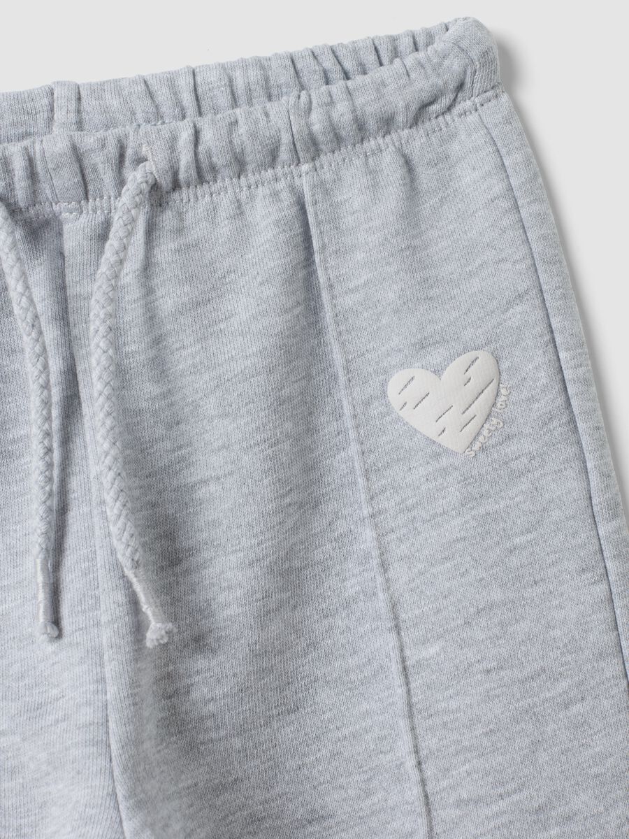 Grey pure cotton joggers with heart print, comfort fit for baby girl_2