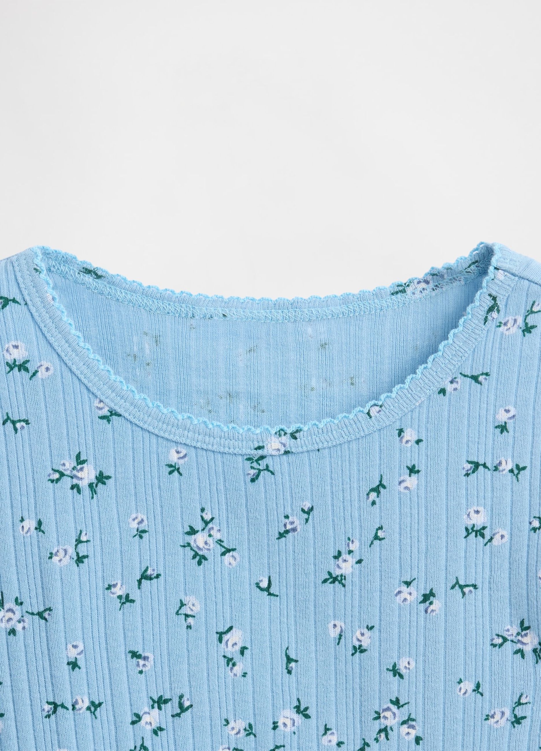 Blue Long Sleeve Cotton T-Shirt