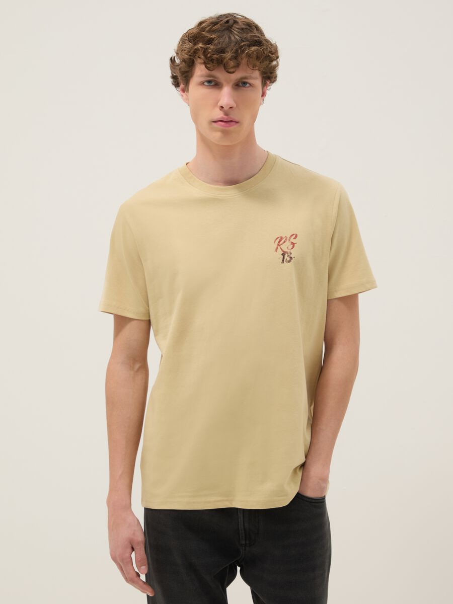 Beige pure cotton printed T-shirt_0