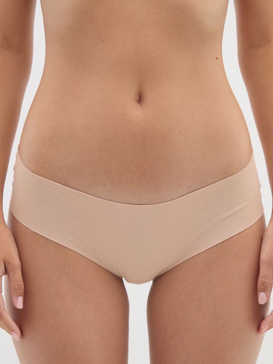 Beige regular fit stretch cotton briefs_1