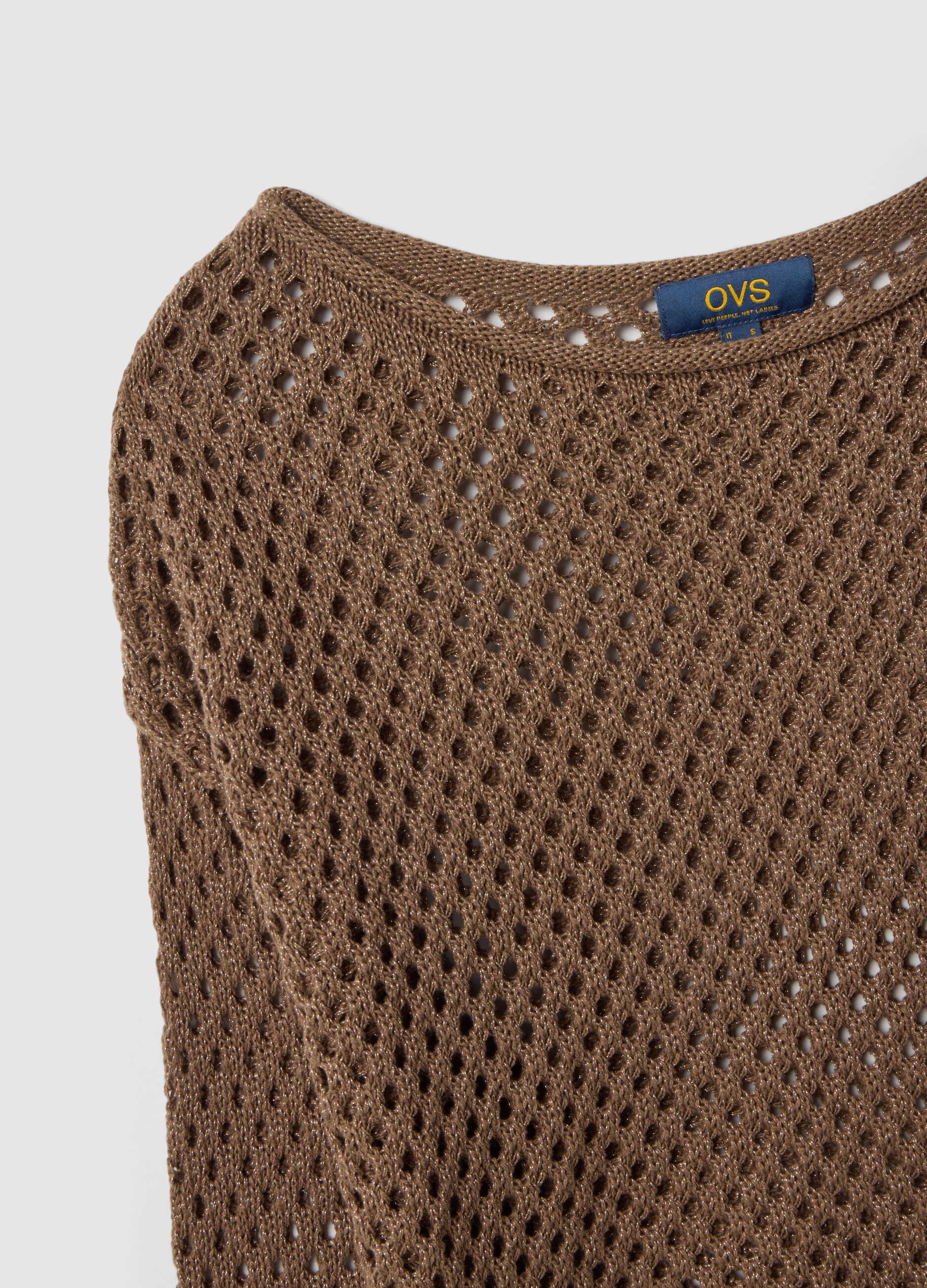 Brown cotton-blend oversized fit net texture jumper