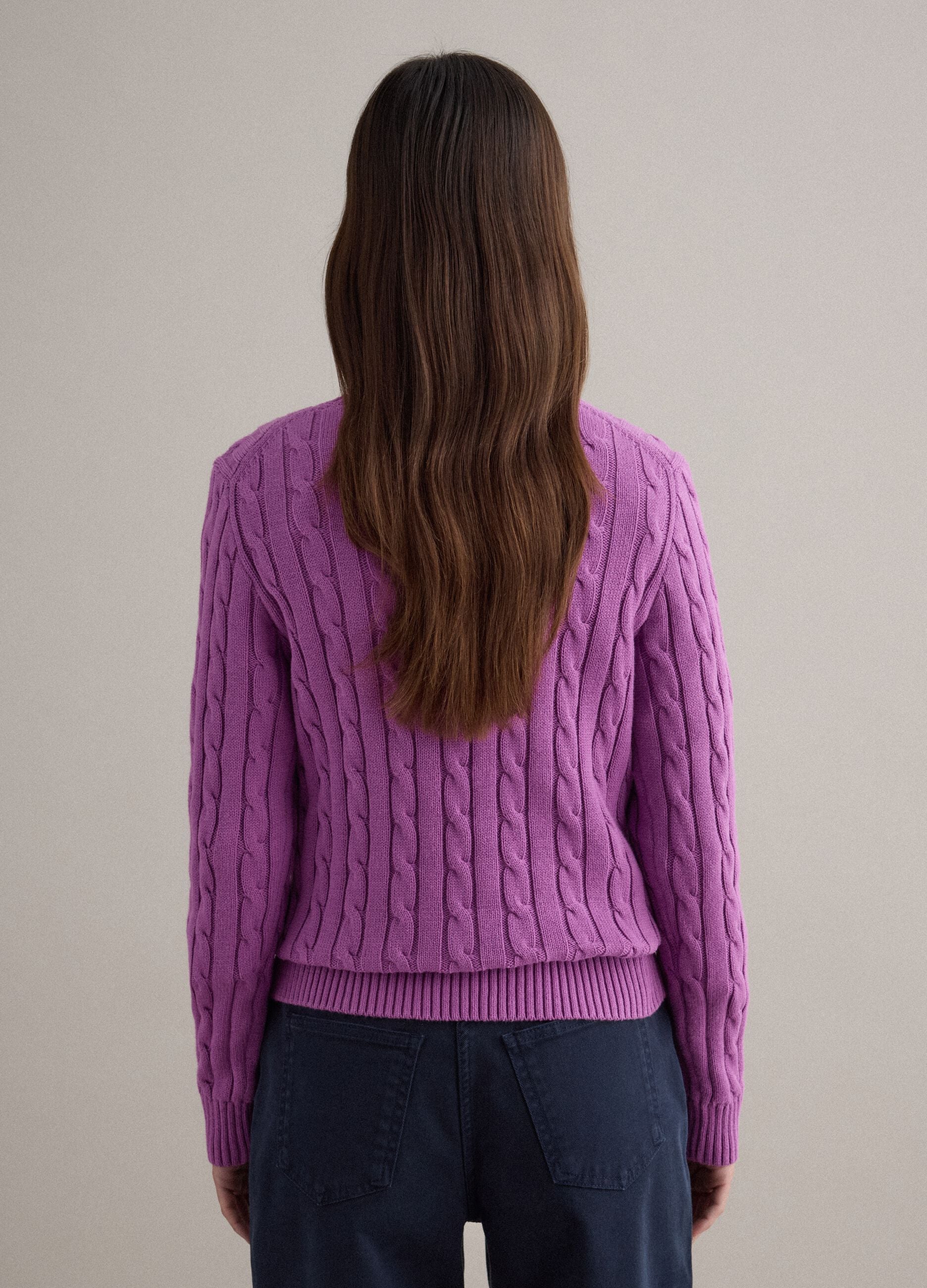 Purple pure cotton regular fit cable knit jumper