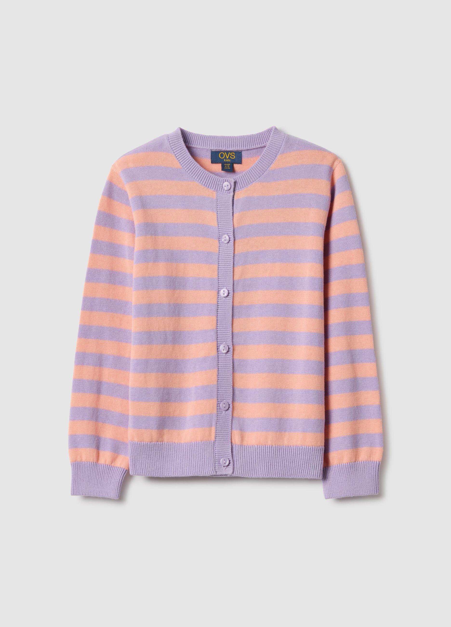 Girls' regular fit multicolour striped pure cotton cardigan