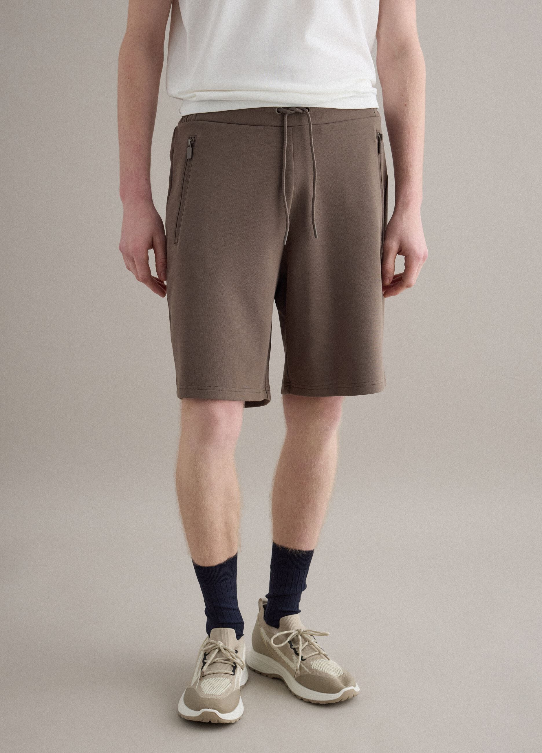 Brown regular fit stretch cotton blend shorts
