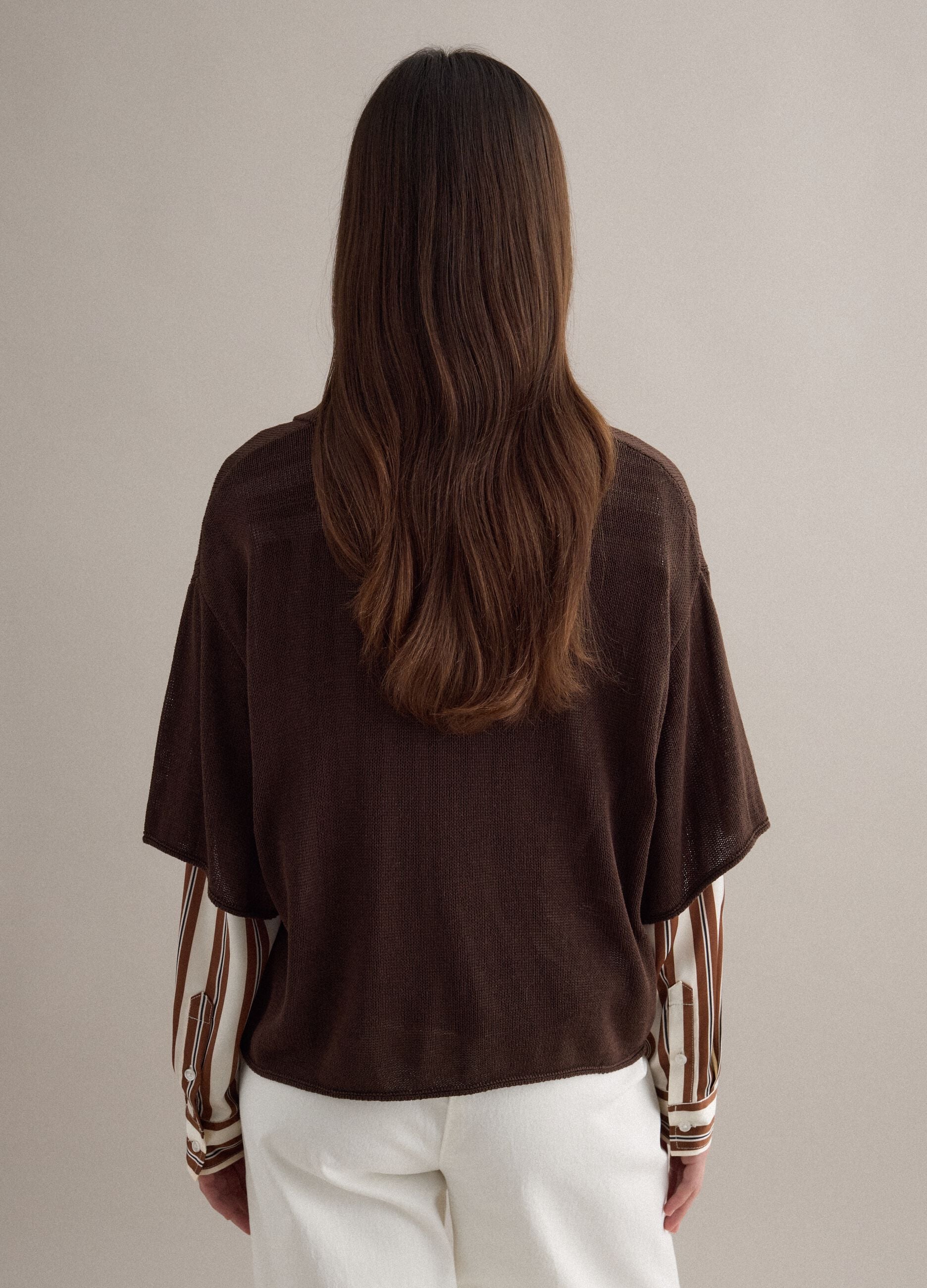 Brown regular fit polo with elbow-length sleeves