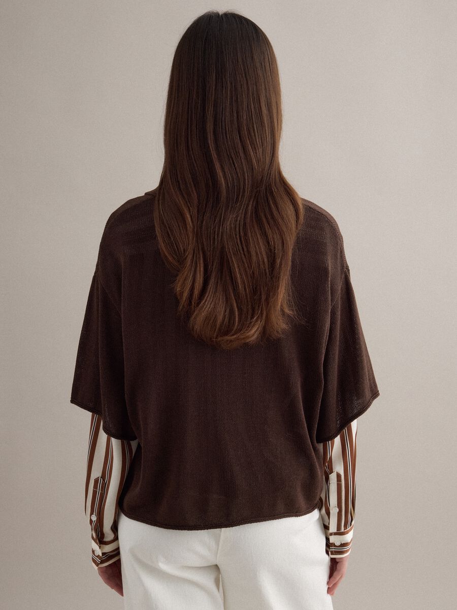 Brown regular fit polo with elbow-length sleeves_3