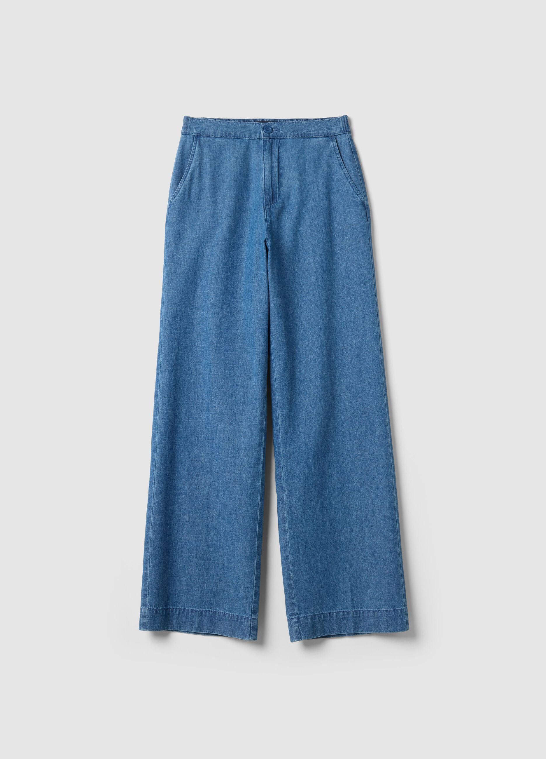 Wide-leg blue cotton trousers