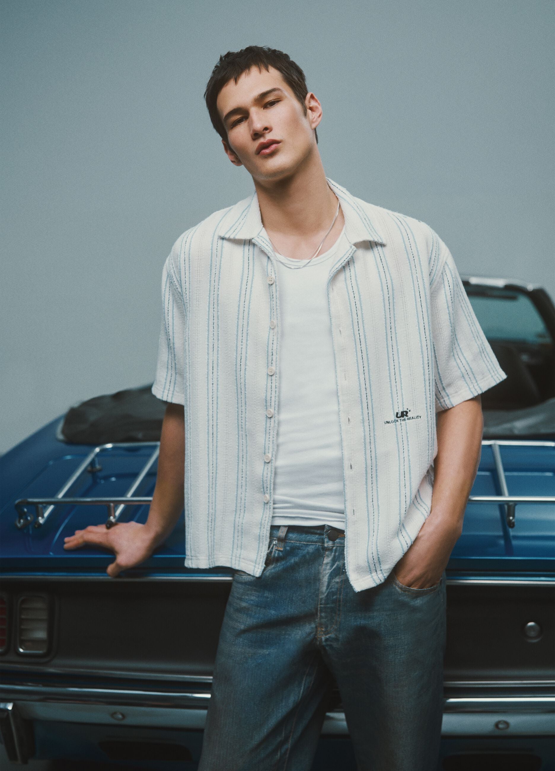 White striped cotton-blend oversized shirt