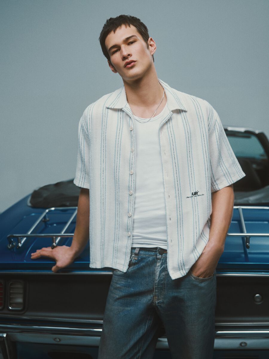 White striped cotton-blend oversized shirt_0