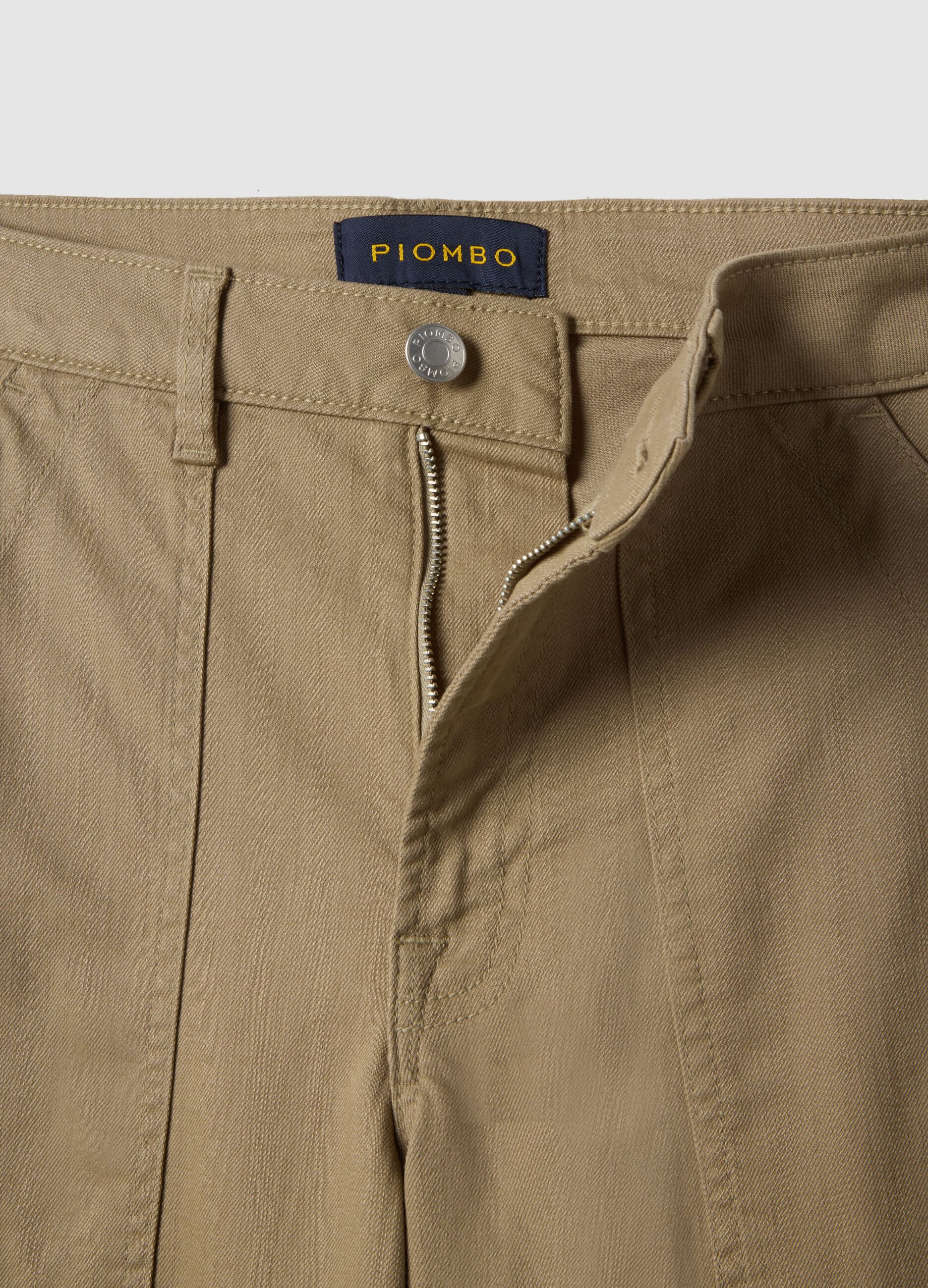 Beige Regular Fit Stretch Cotton Chino Trousers