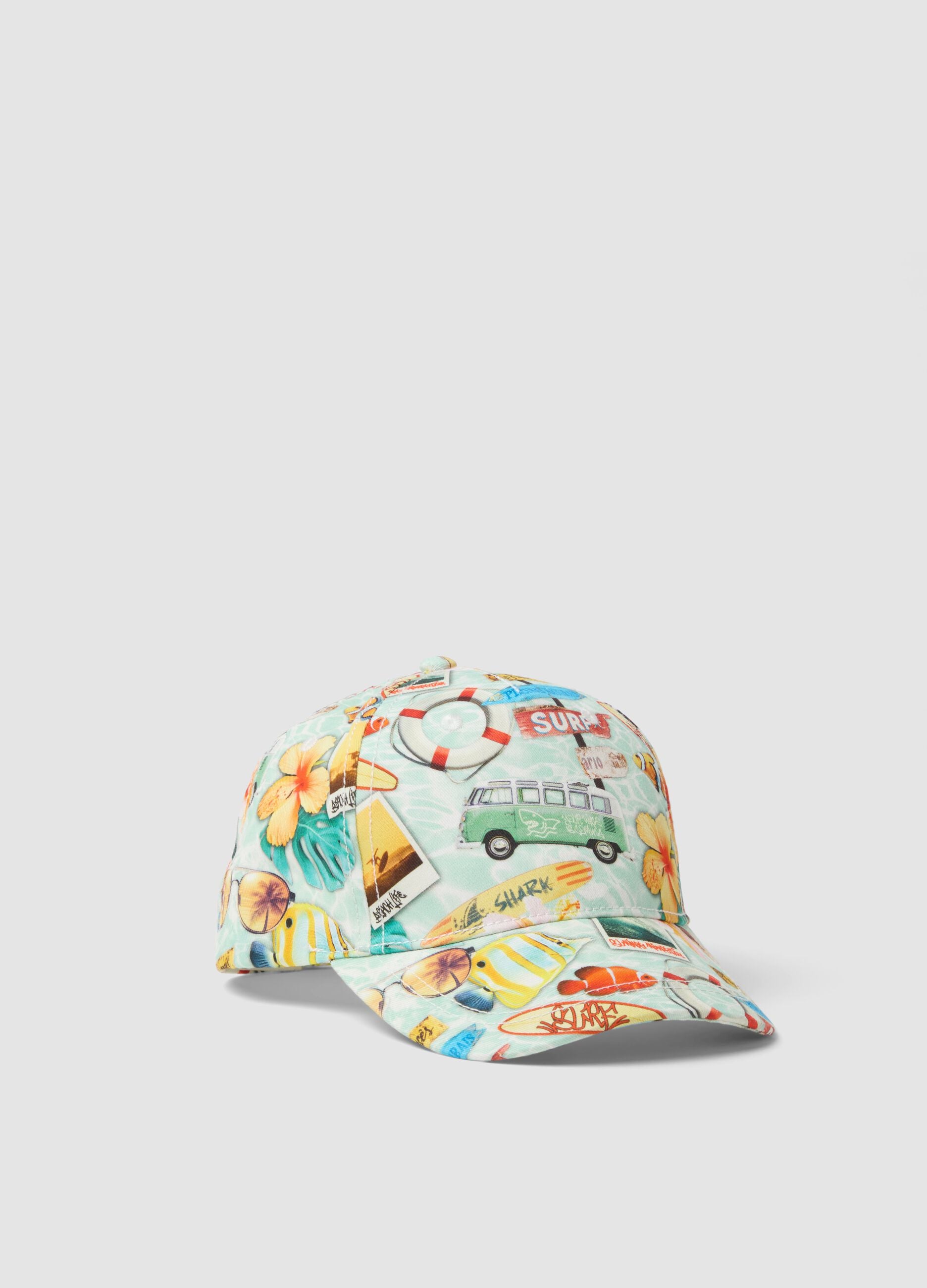 Multicoloured cotton children's baseball cap with designs