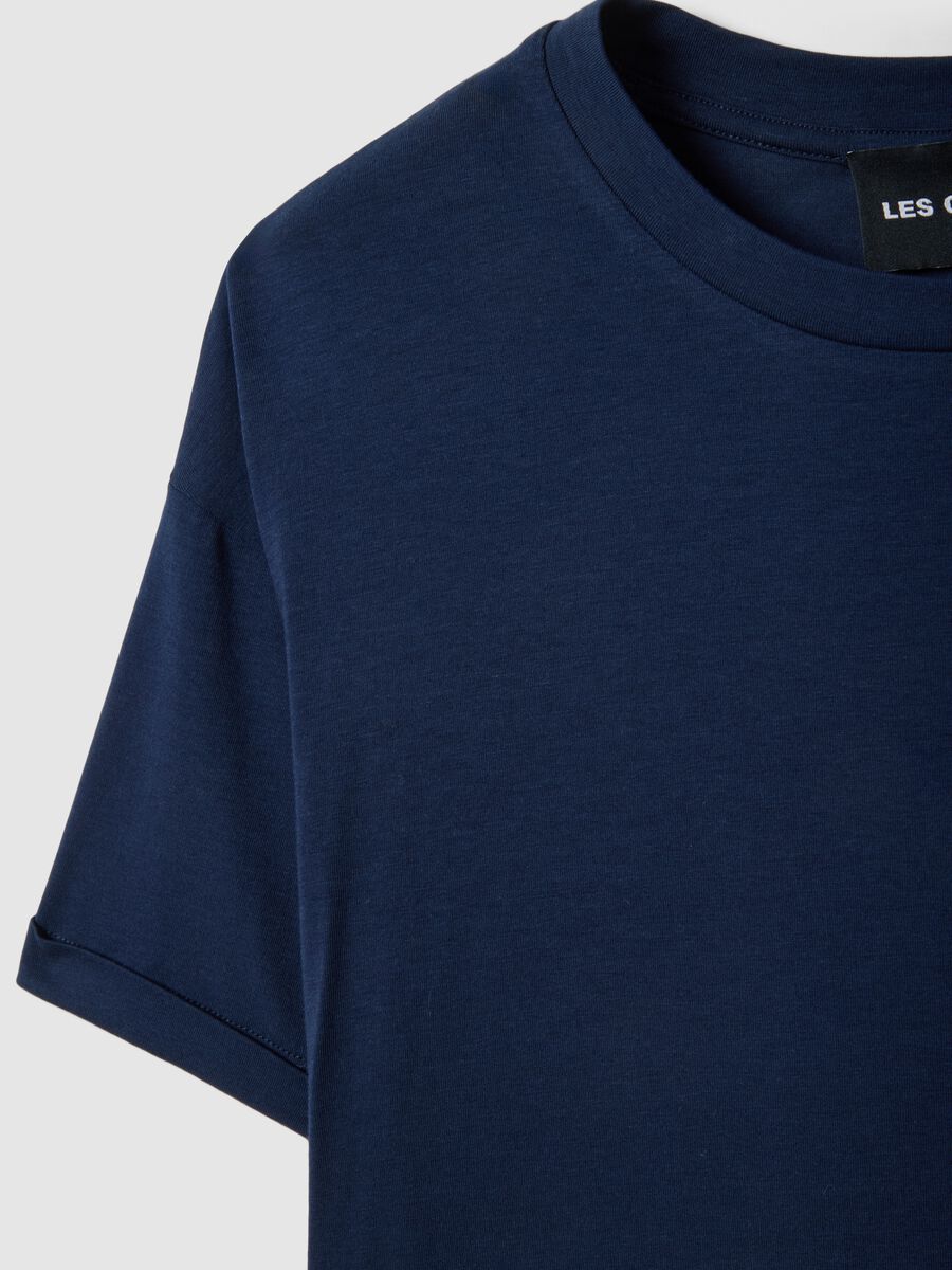 Blue short-sleeve jersey t-shirt in stretch cotton and modal_5