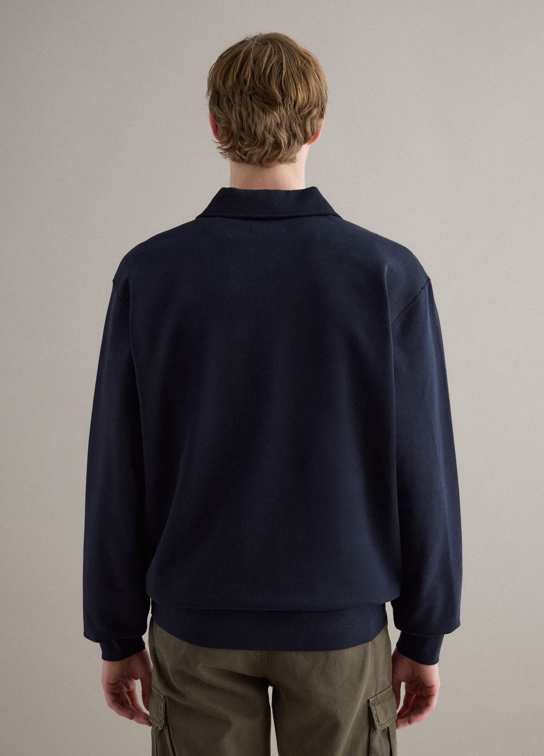 Blue Pure Cotton Regular Fit Sweatshirt with Half Zip and Collar