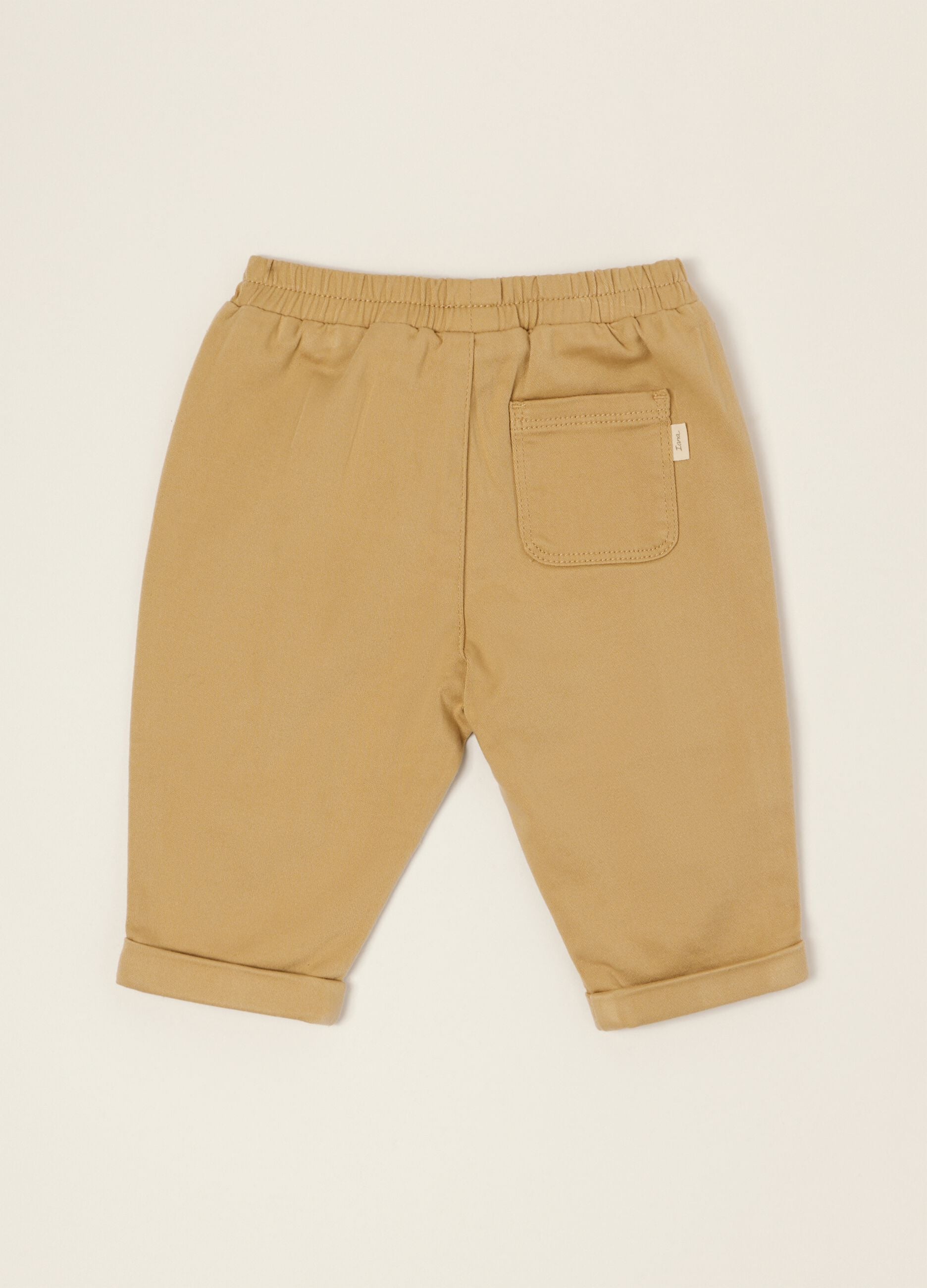 Beige stretch cotton and viscose baby trousers, regular fit