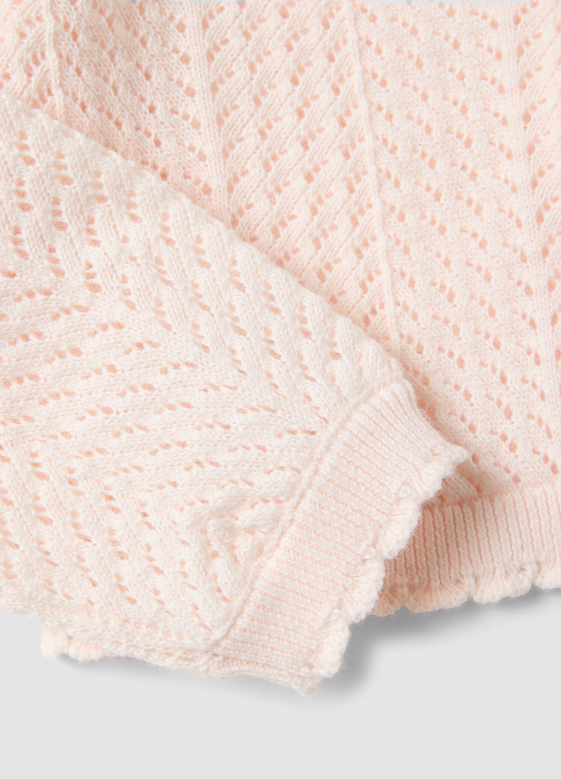 Fitted pink cotton cardigan for girls with eyelet design