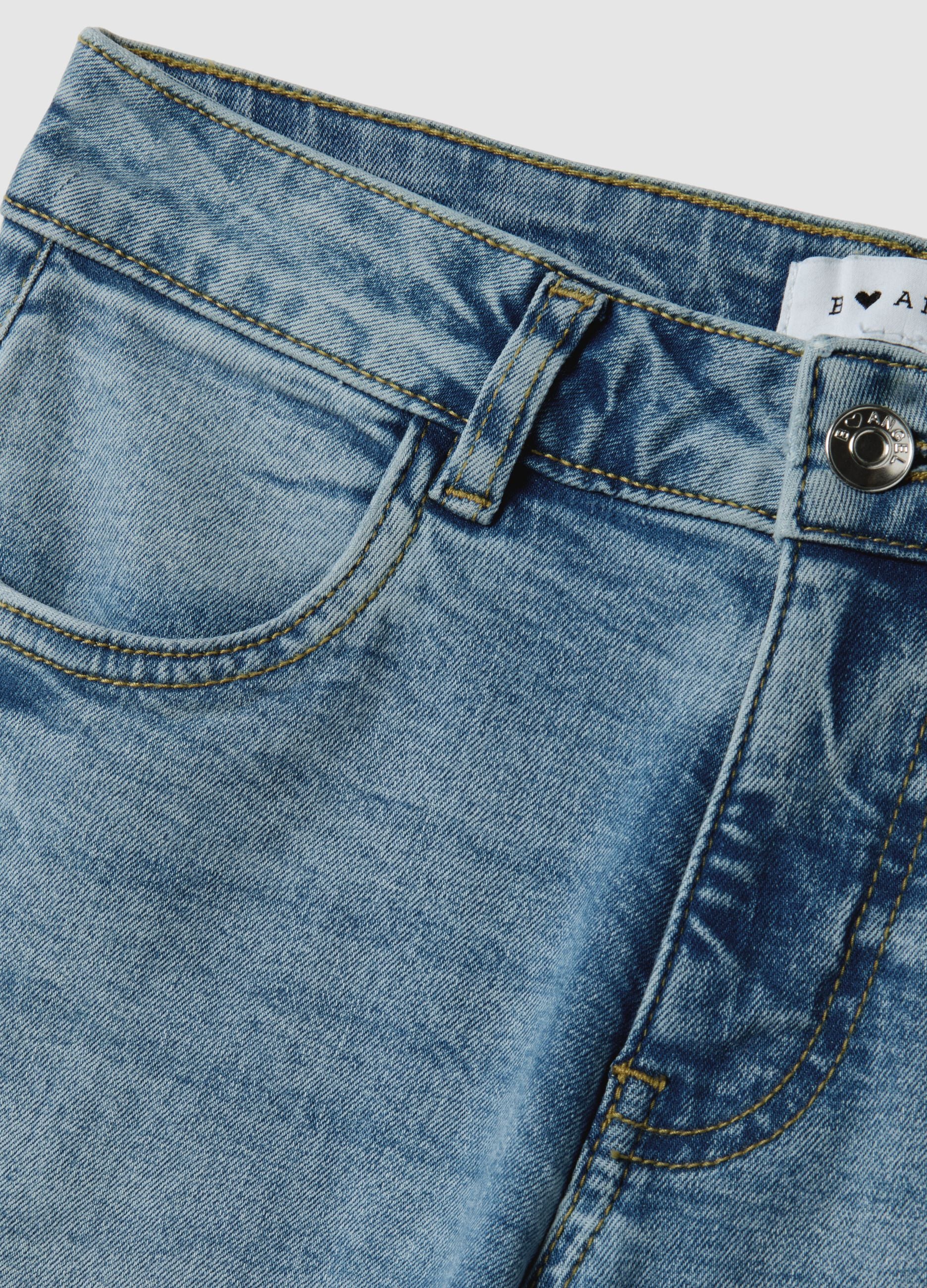 Light blue stretch cotton denim flare trousers