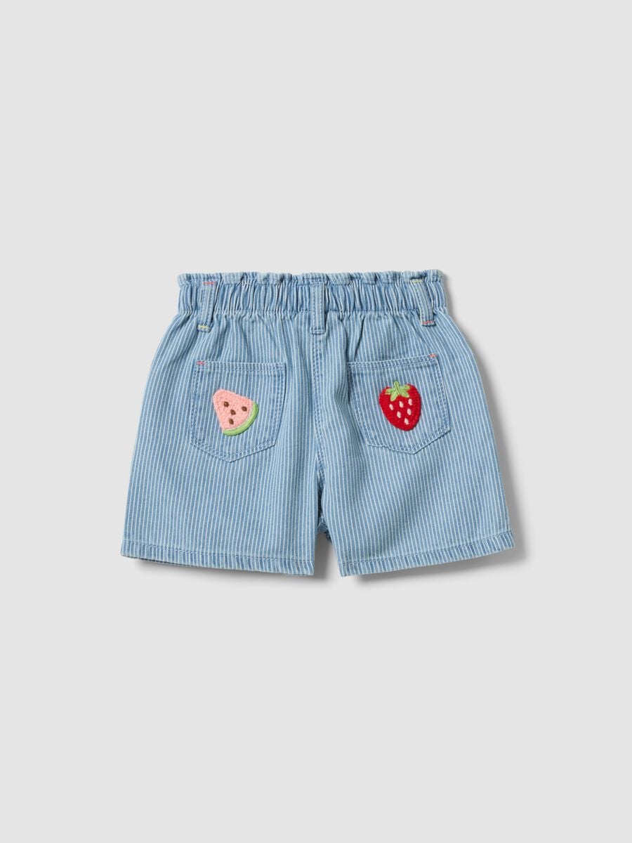 Girls&rsquo; light blue striped cotton-blend shorts with cherry embroidery_1