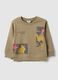 Beige pure cotton regular fit sweatshirt for kids with print_0