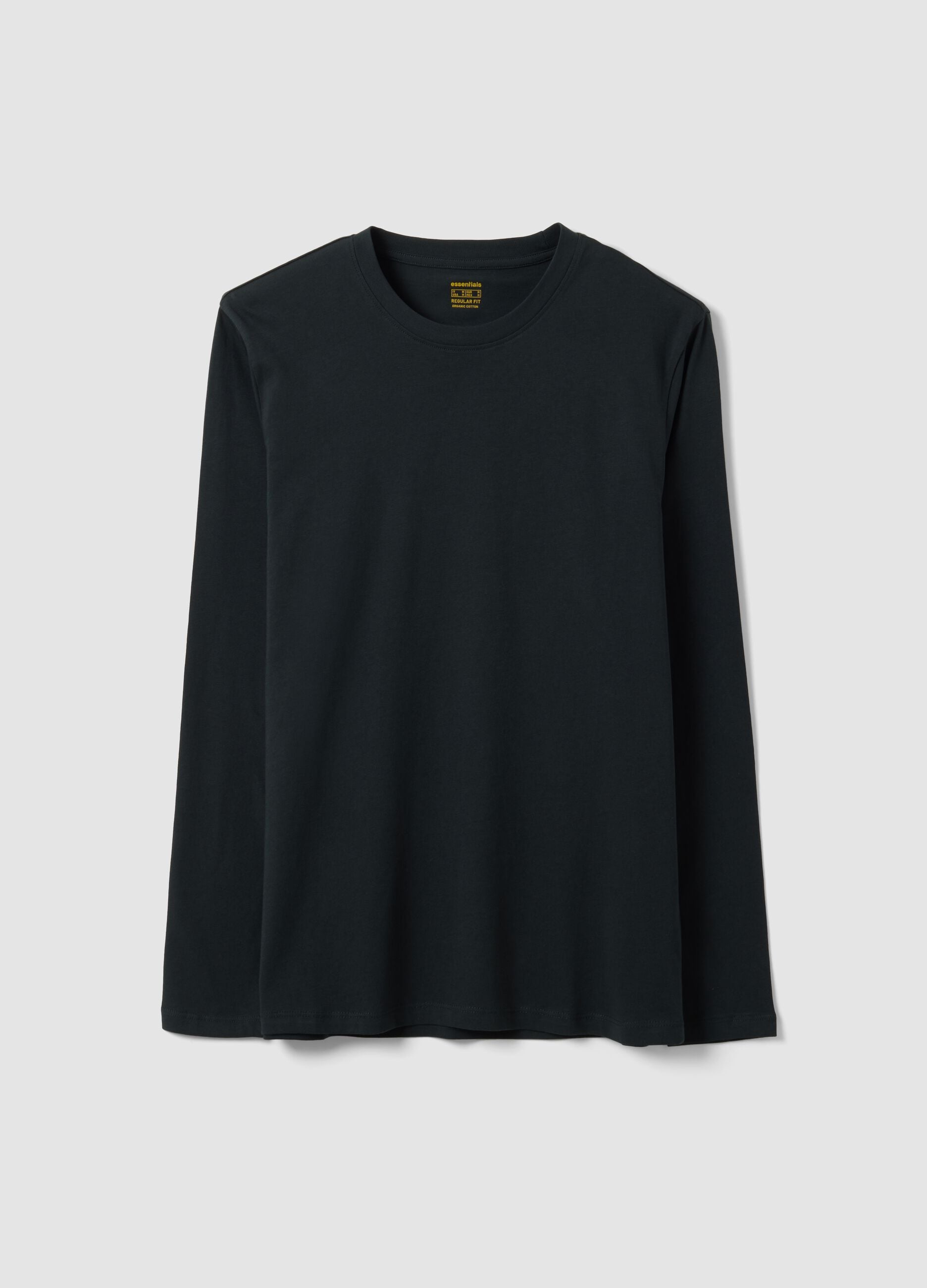 Black long-sleeve crew-neck T-shirt in 100% organic cotton